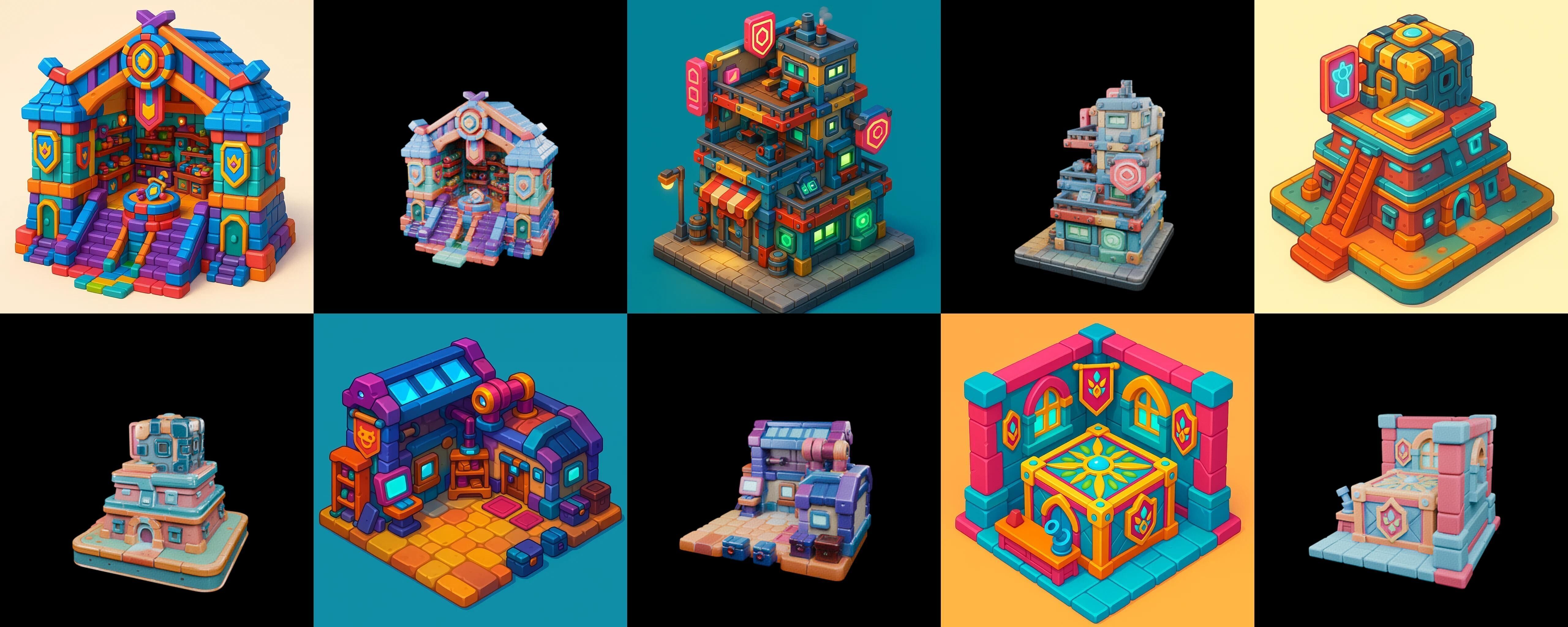 Building Color bundle 31 pack 100 glb Low-poly 3D model_13