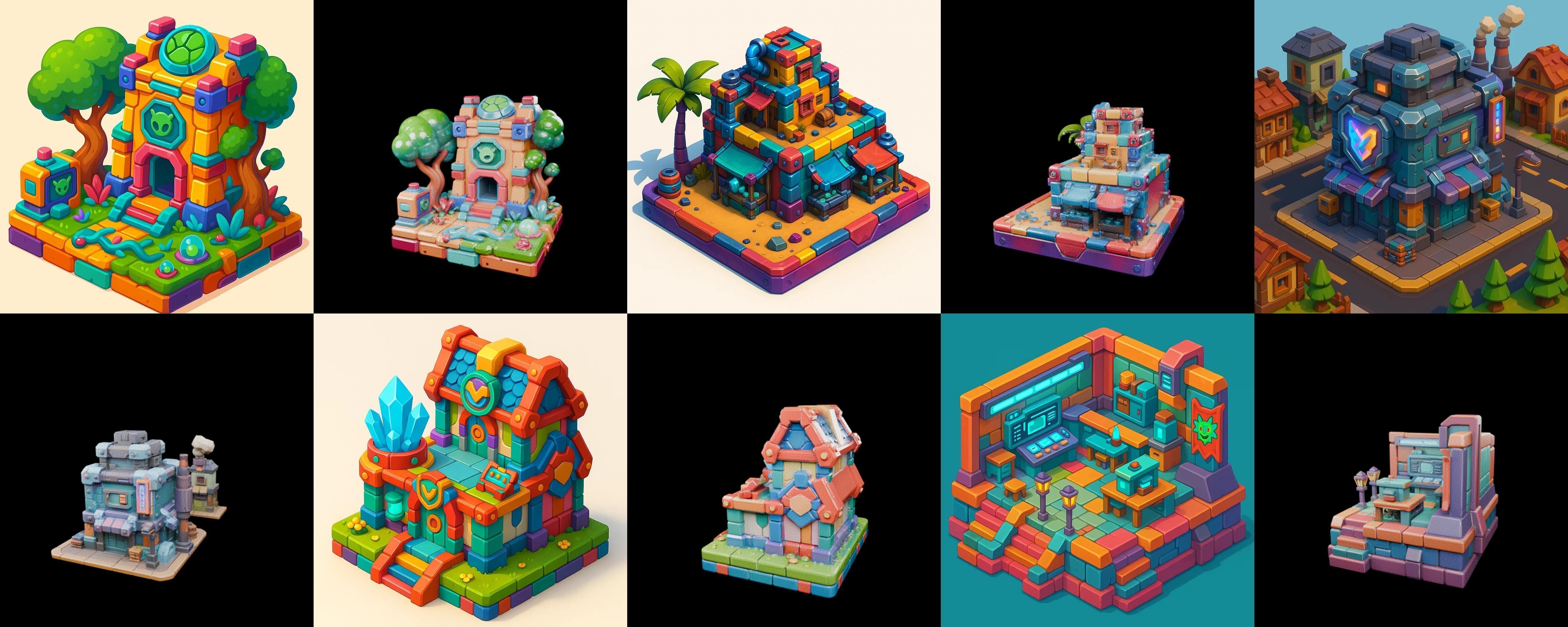 Building Color bundle 31 pack 100 glb Low-poly 3D model_3