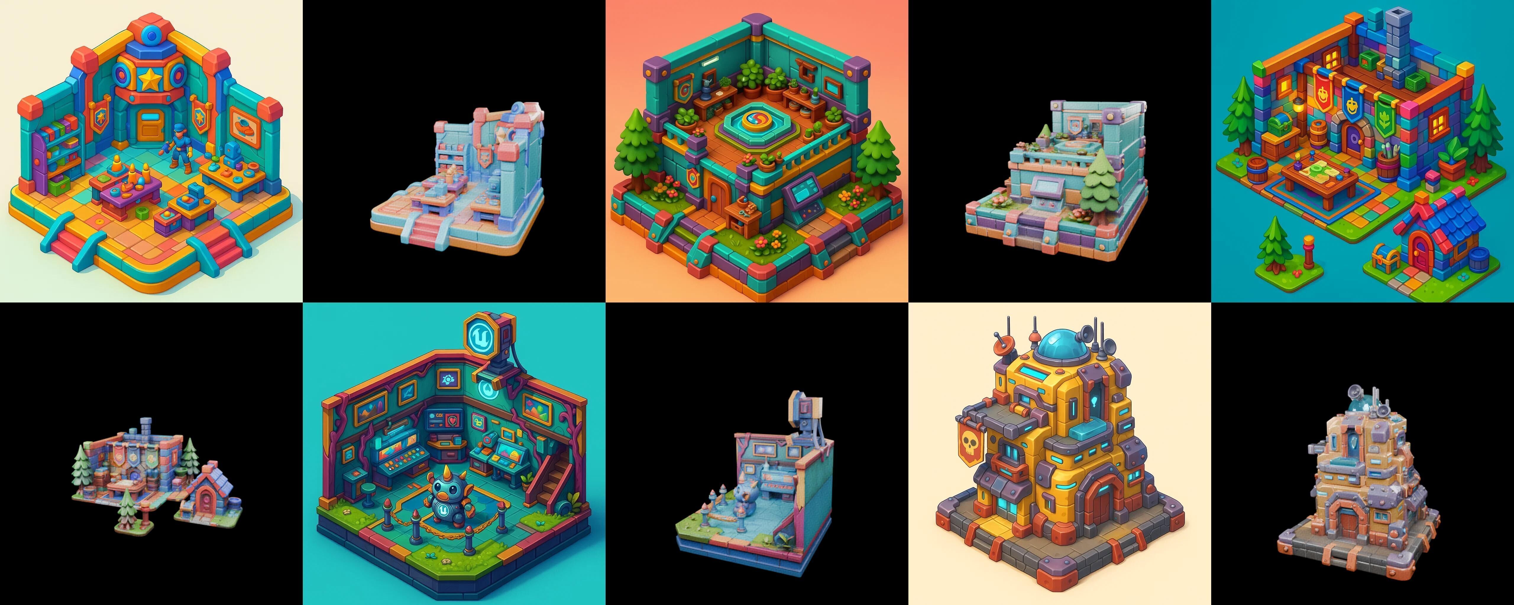 Building Color bundle 31 pack 100 glb Low-poly 3D model_19