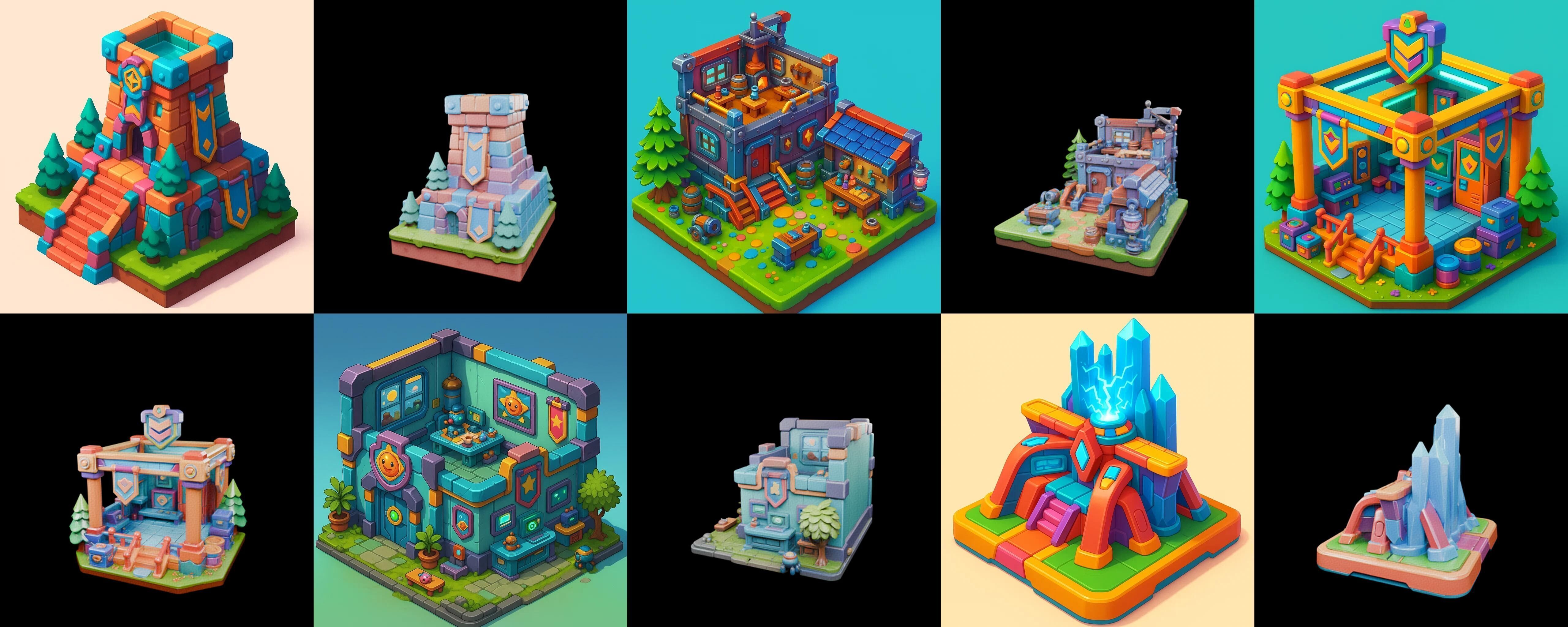 Building Color bundle 31 pack 100 glb Low-poly 3D model_16