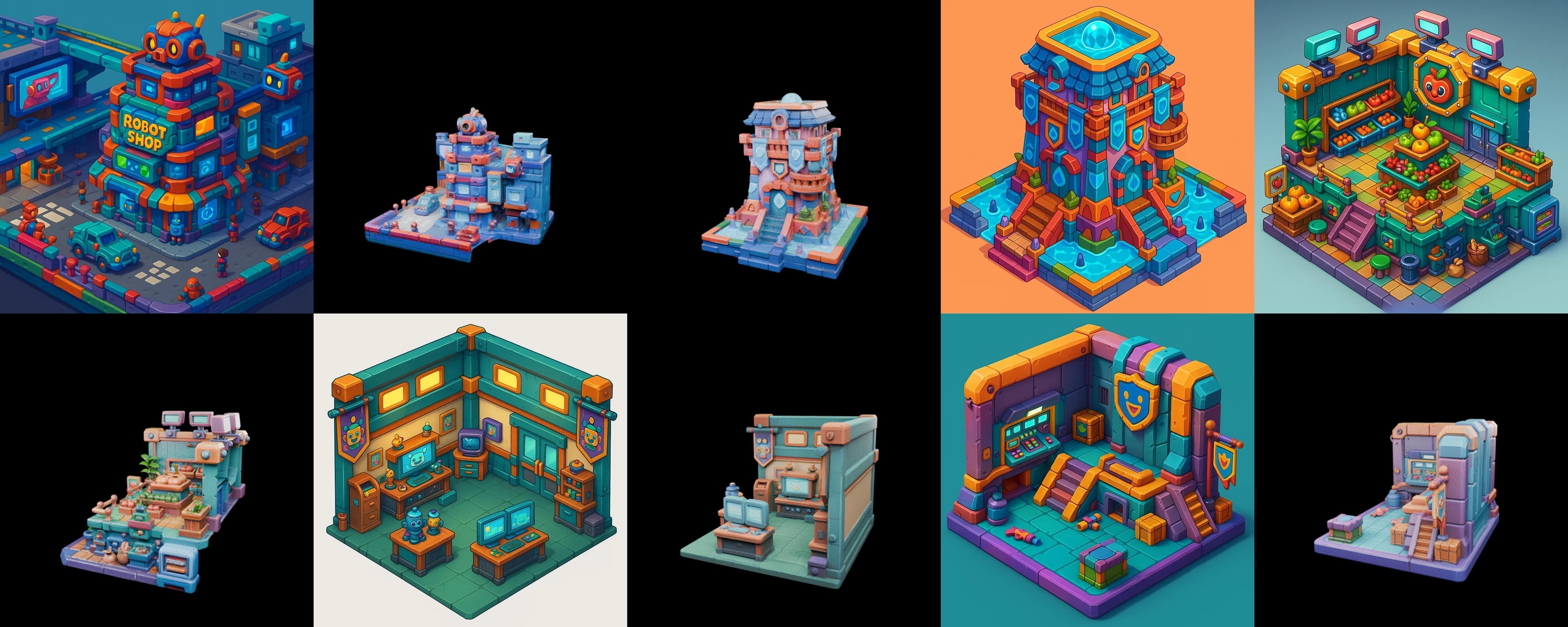 Building Color bundle 31 pack 100 glb Low-poly 3D model_2