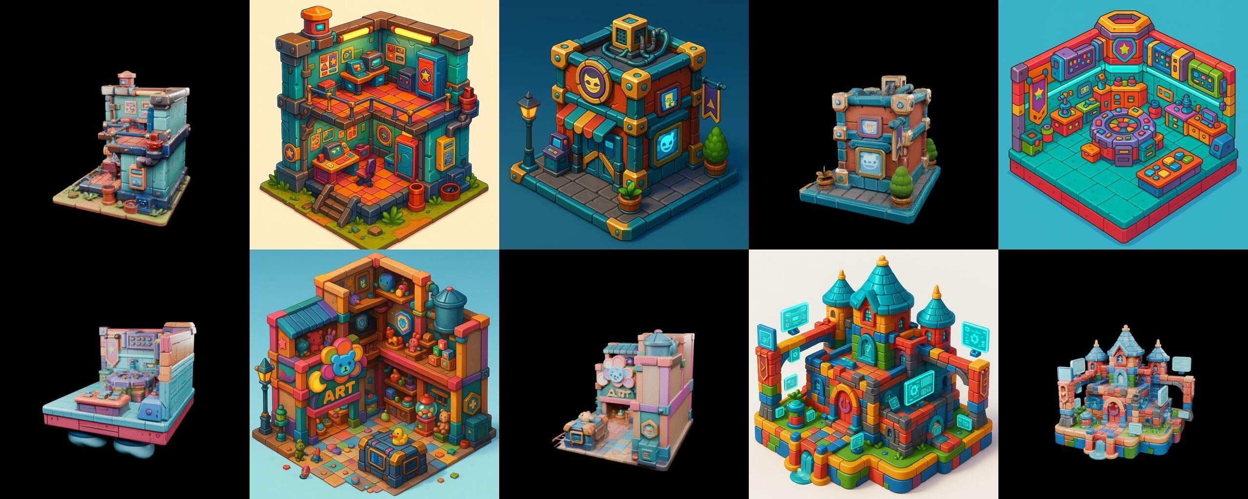 Building Color bundle 31 pack 100 glb Low-poly 3D model_11