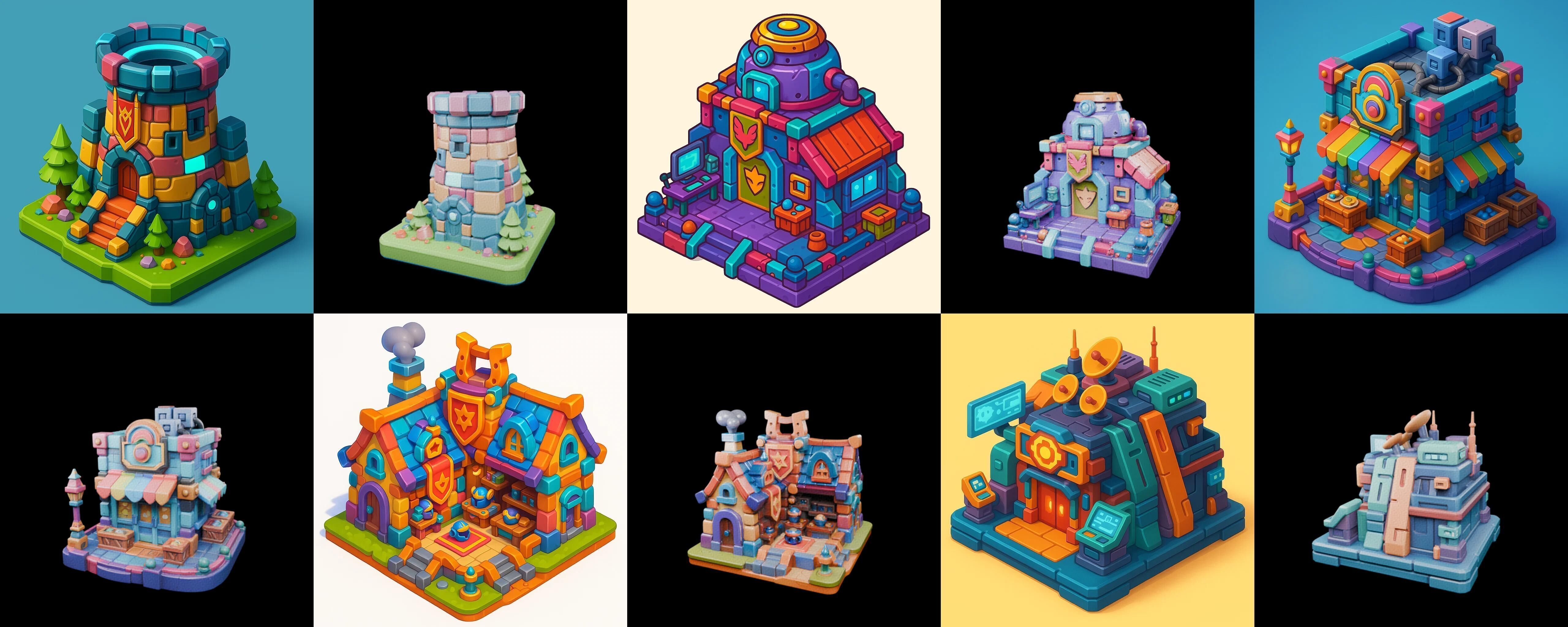 Building Color bundle 31 pack 100 glb Low-poly 3D model_14