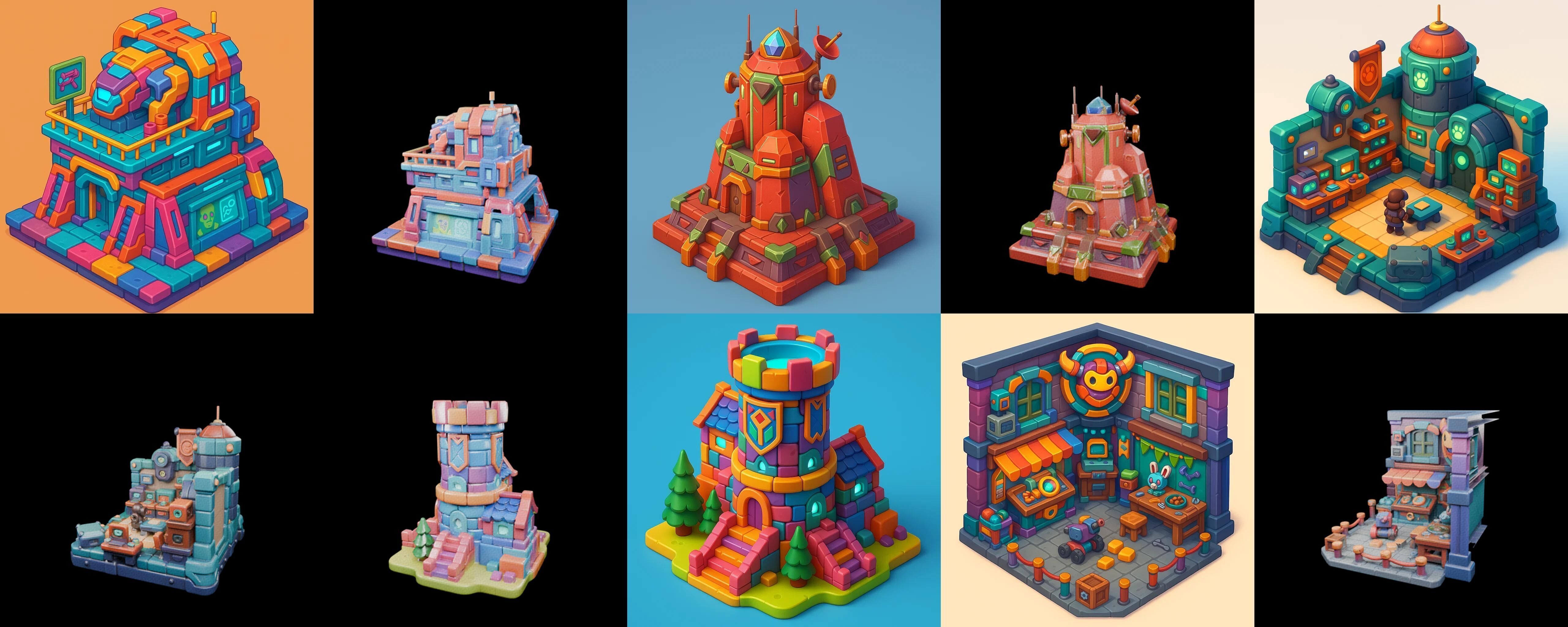 Building Color bundle 31 pack 100 glb Low-poly 3D model_4