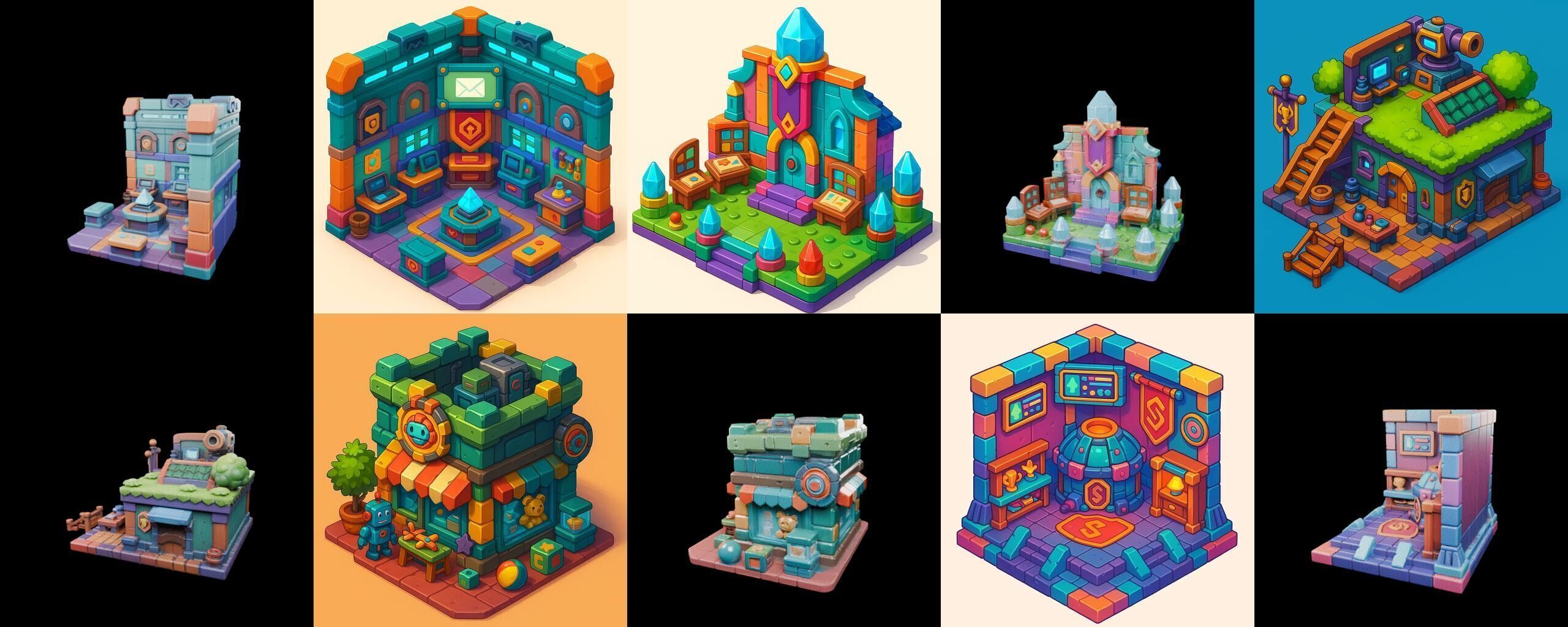 Building Color bundle 31 pack 100 glb Low-poly 3D model_9