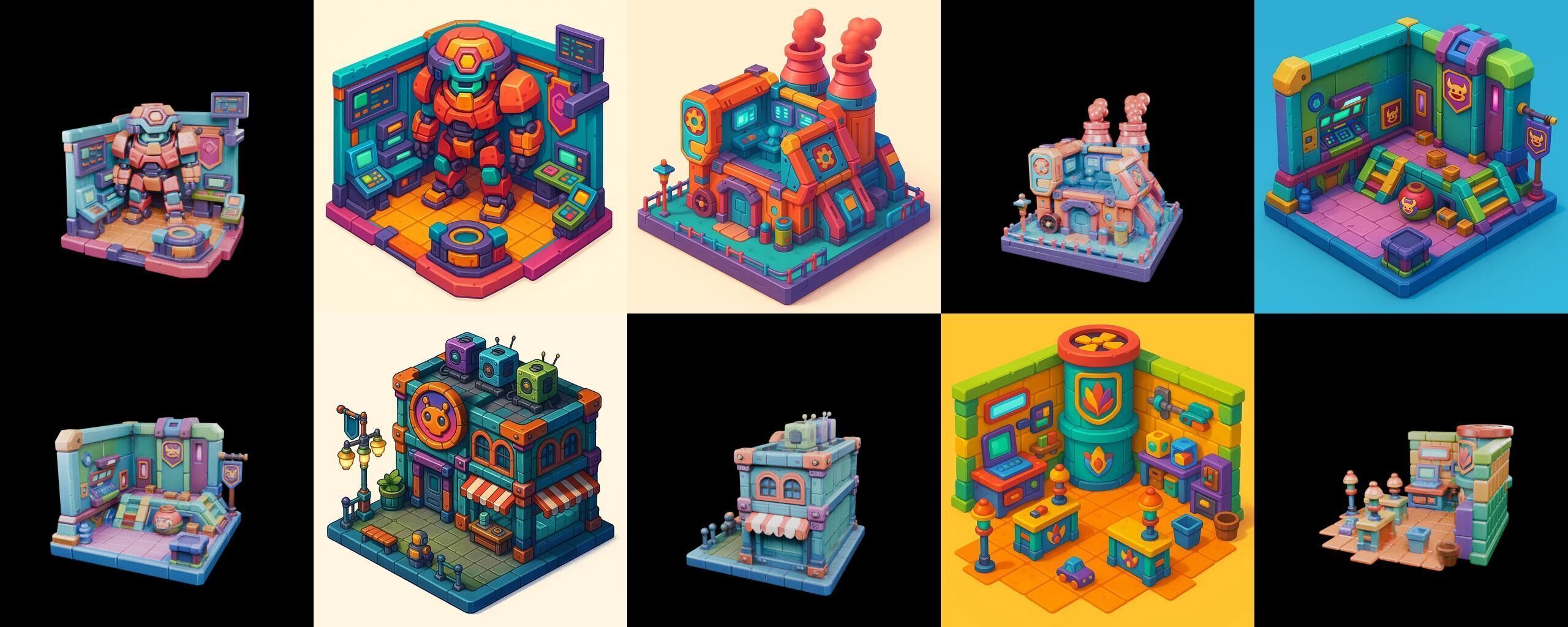 Building Color bundle 31 pack 100 glb Low-poly 3D model_6