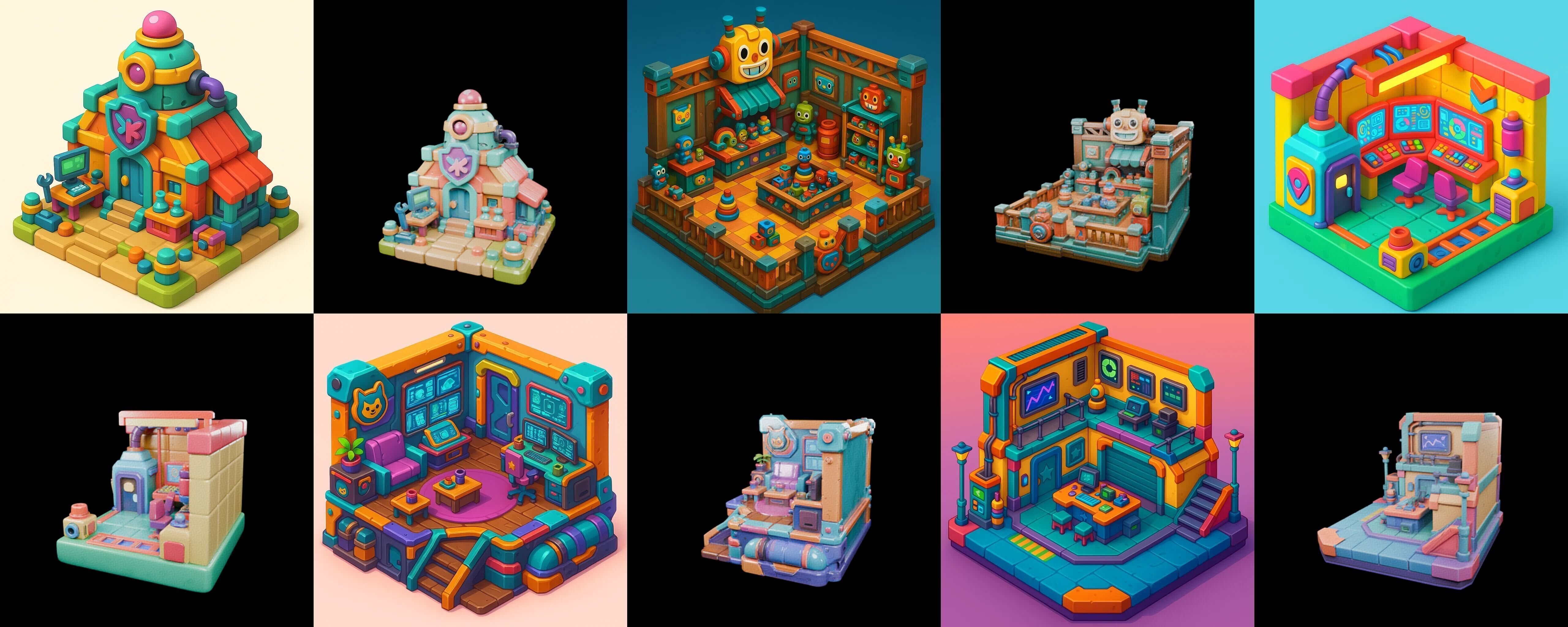 Building Color bundle 31 pack 100 glb Low-poly 3D model_8