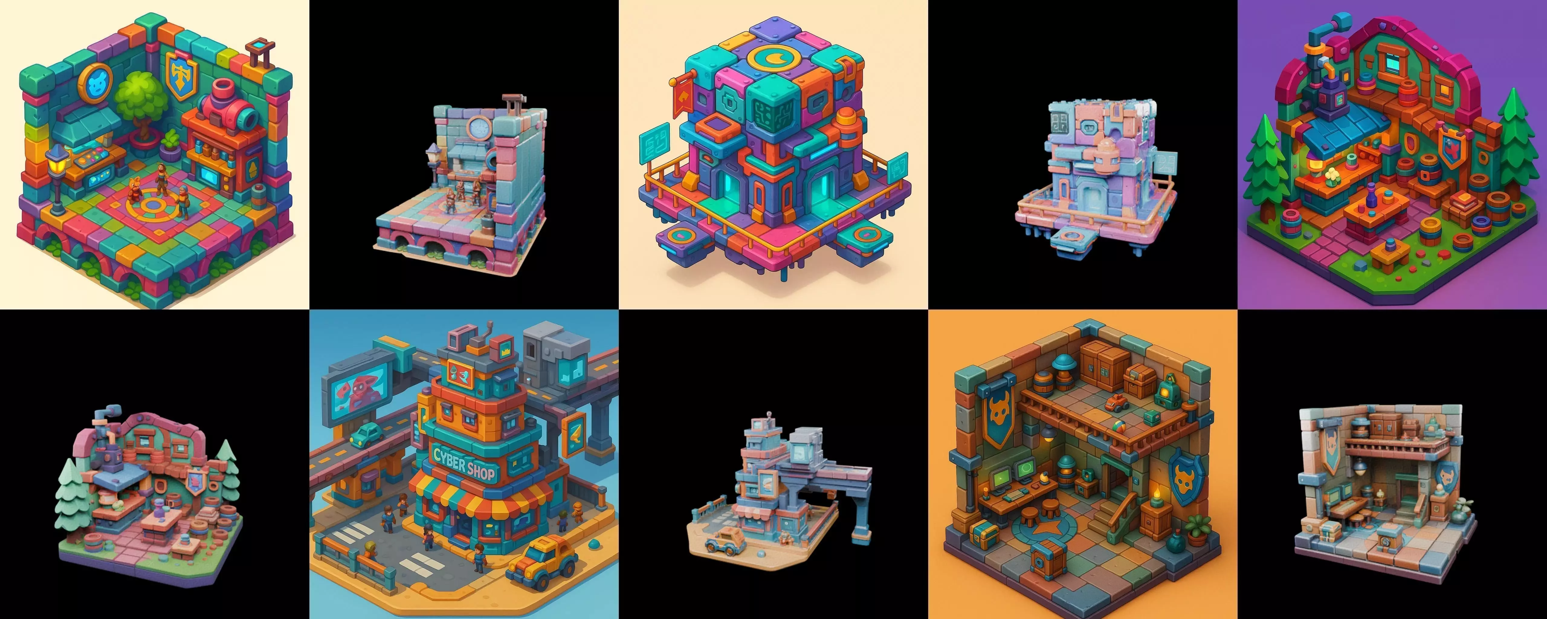 Building Color bundle 31 pack 100 glb Low-poly 3D model_0