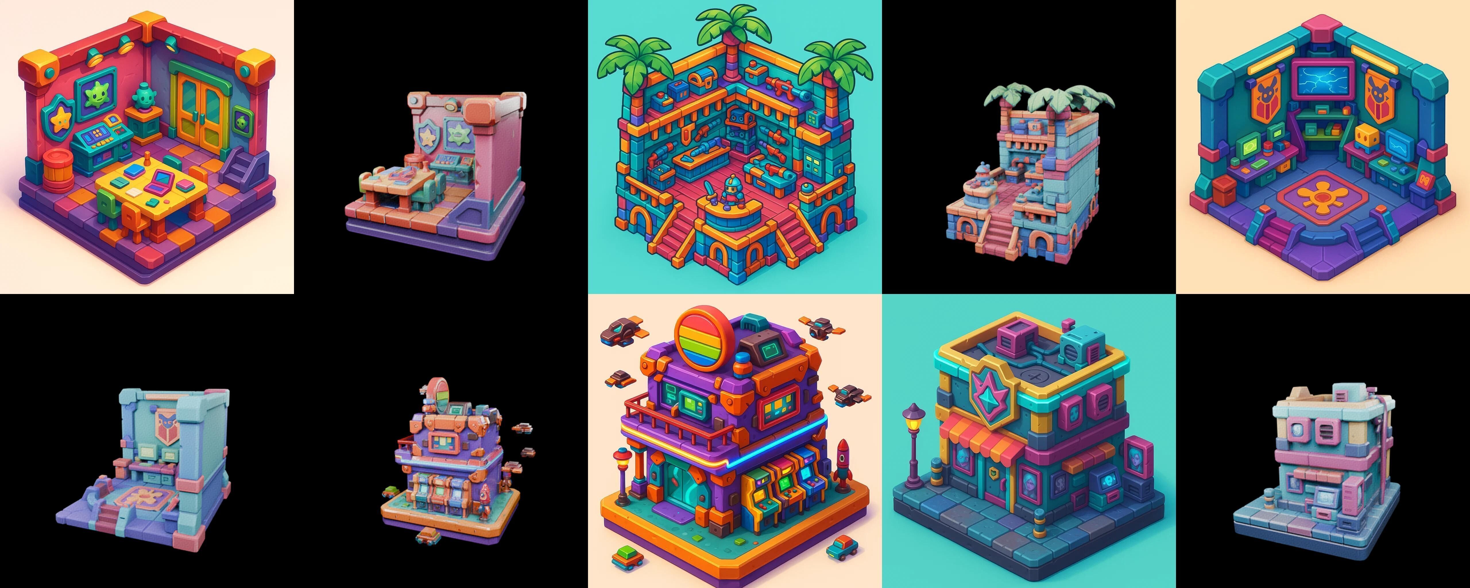 Building Color bundle 30 pack 100 glb Low-poly 3D model_6