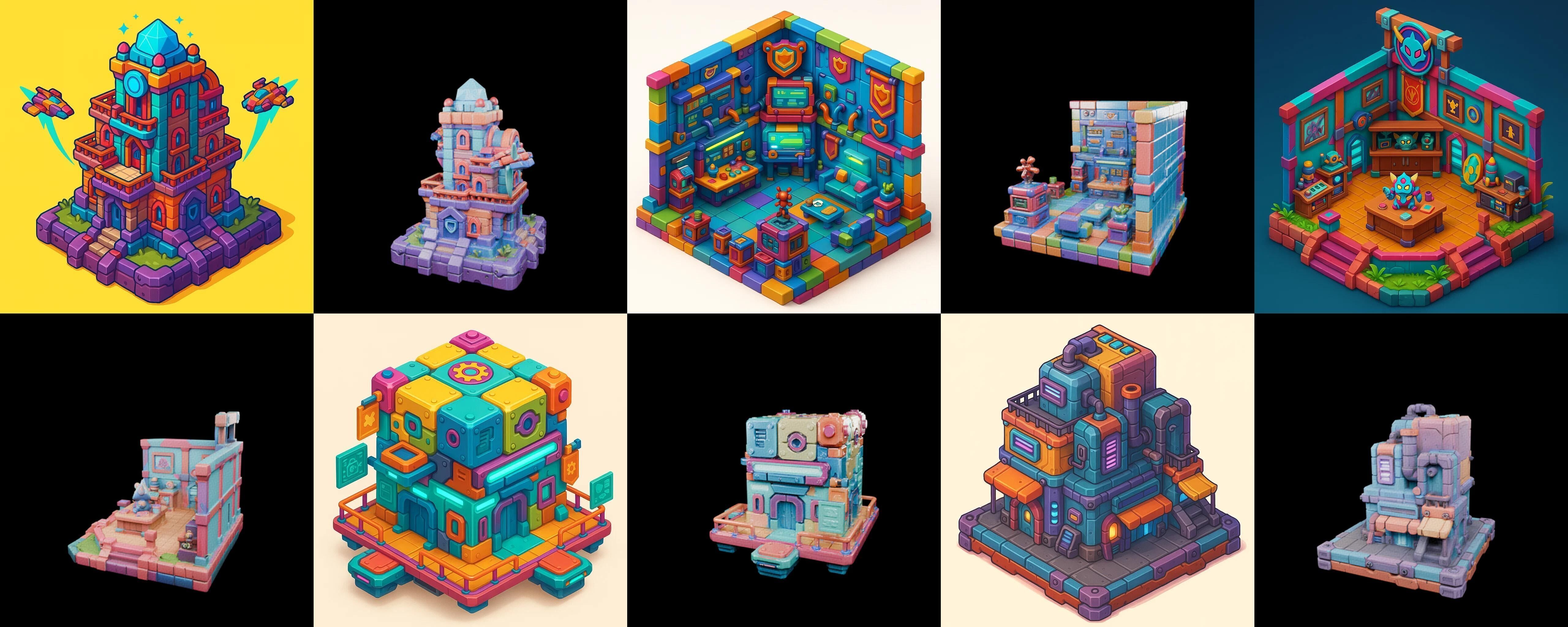 Building Color bundle 30 pack 100 glb Low-poly 3D model_19