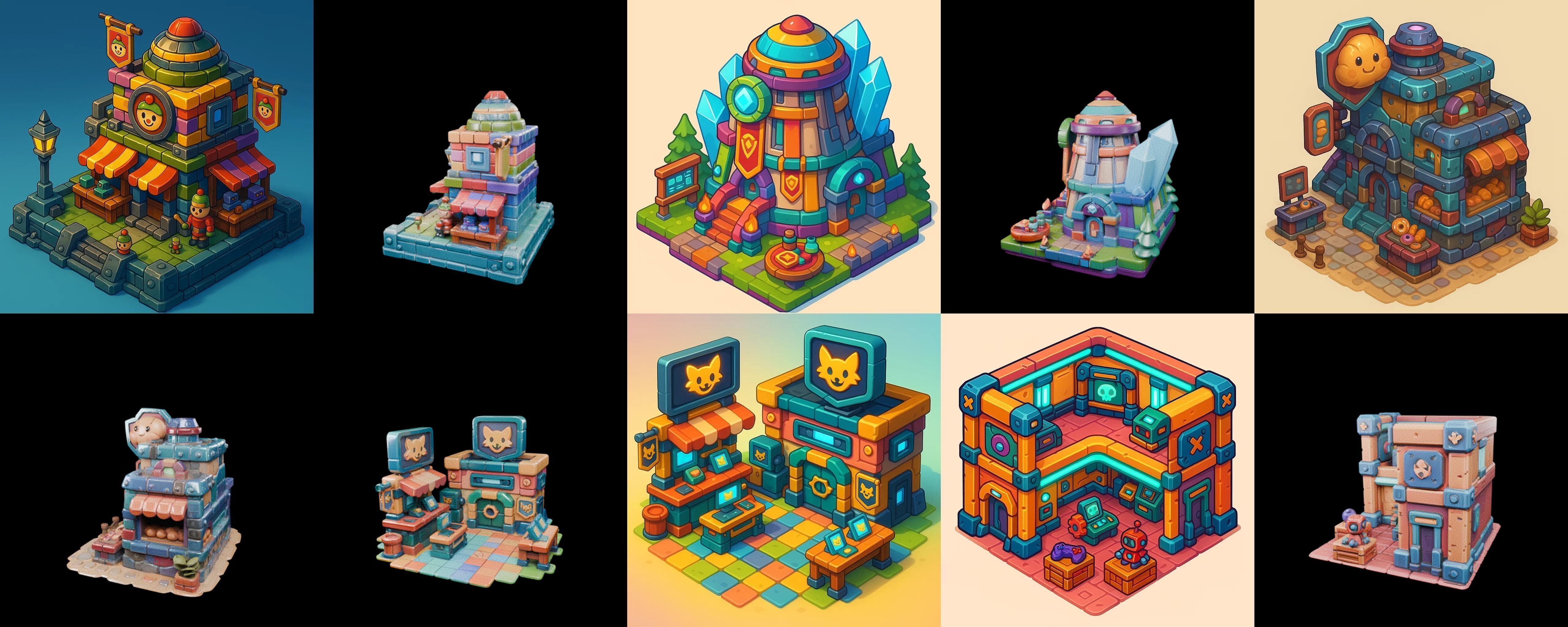 Building Color bundle 30 pack 100 glb Low-poly 3D model_9