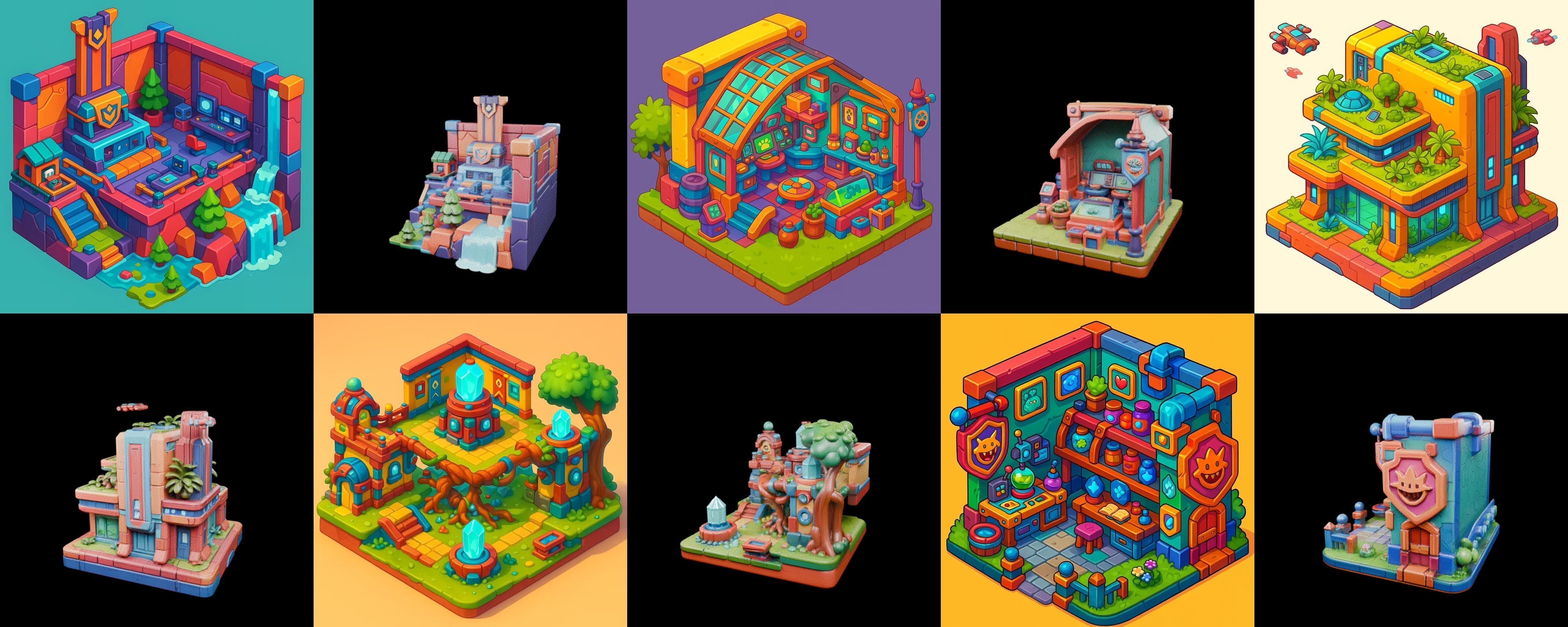 Building Color bundle 30 pack 100 glb Low-poly 3D model_15