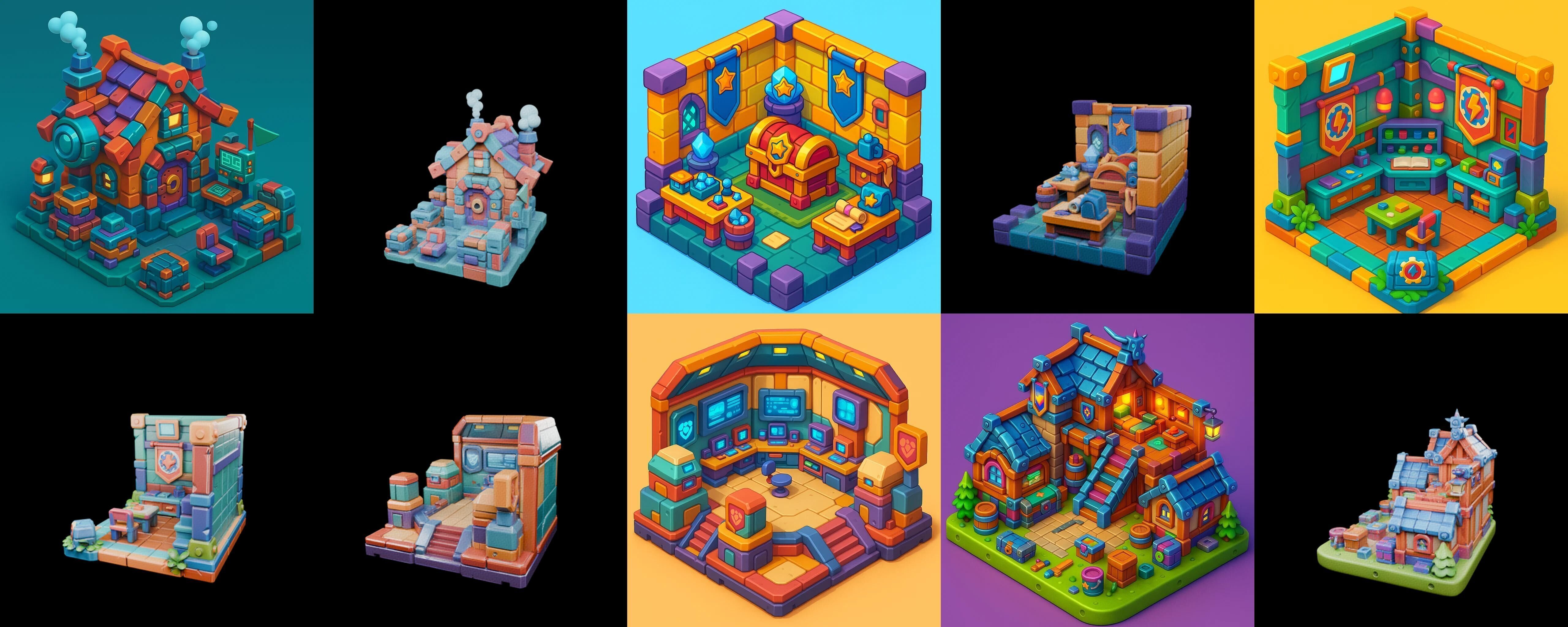 Building Color bundle 30 pack 100 glb Low-poly 3D model_1