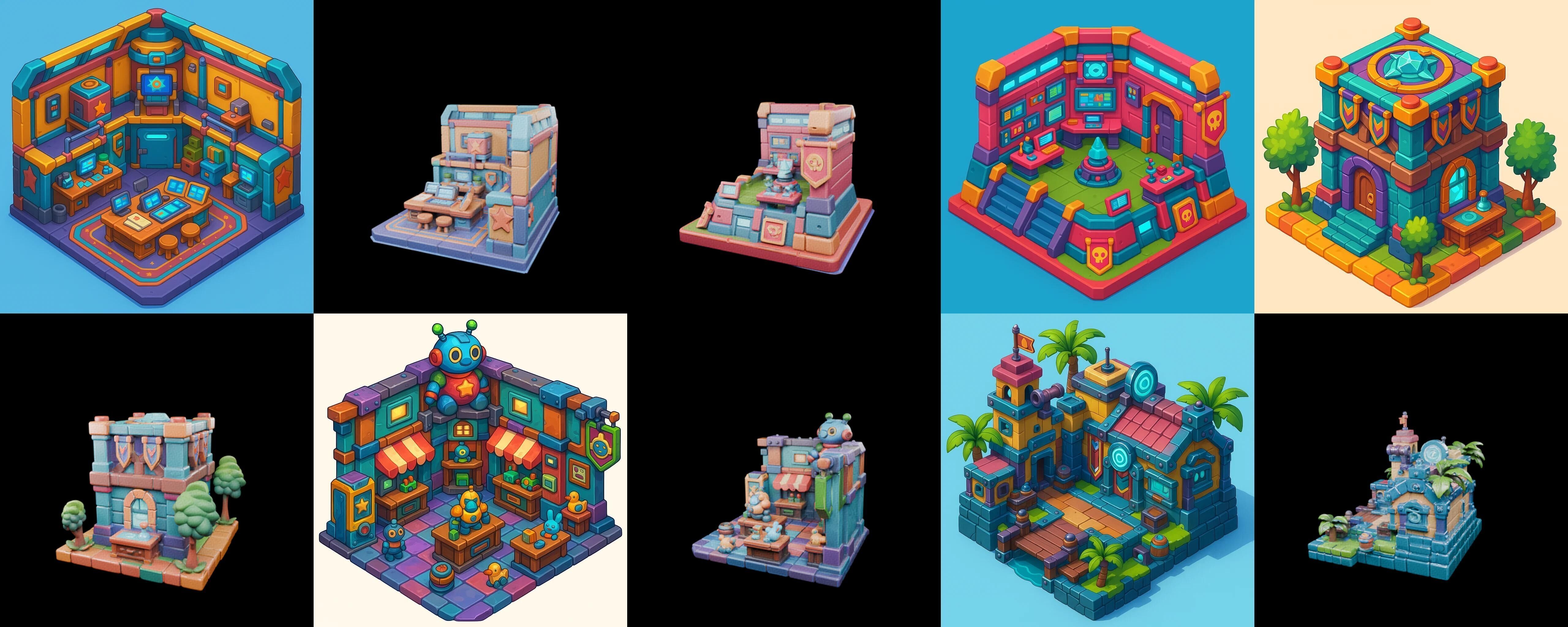 Building Color bundle 30 pack 100 glb Low-poly 3D model_11
