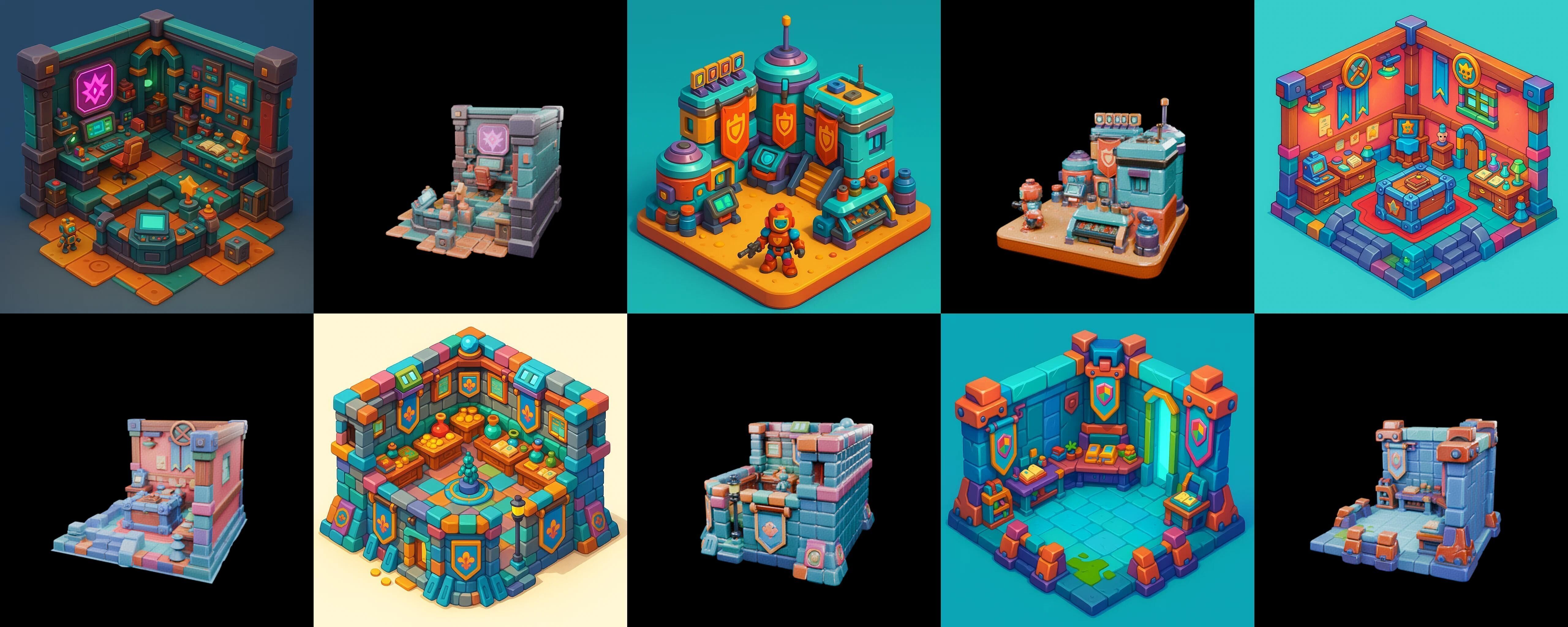 Building Color bundle 30 pack 100 glb Low-poly 3D model_8