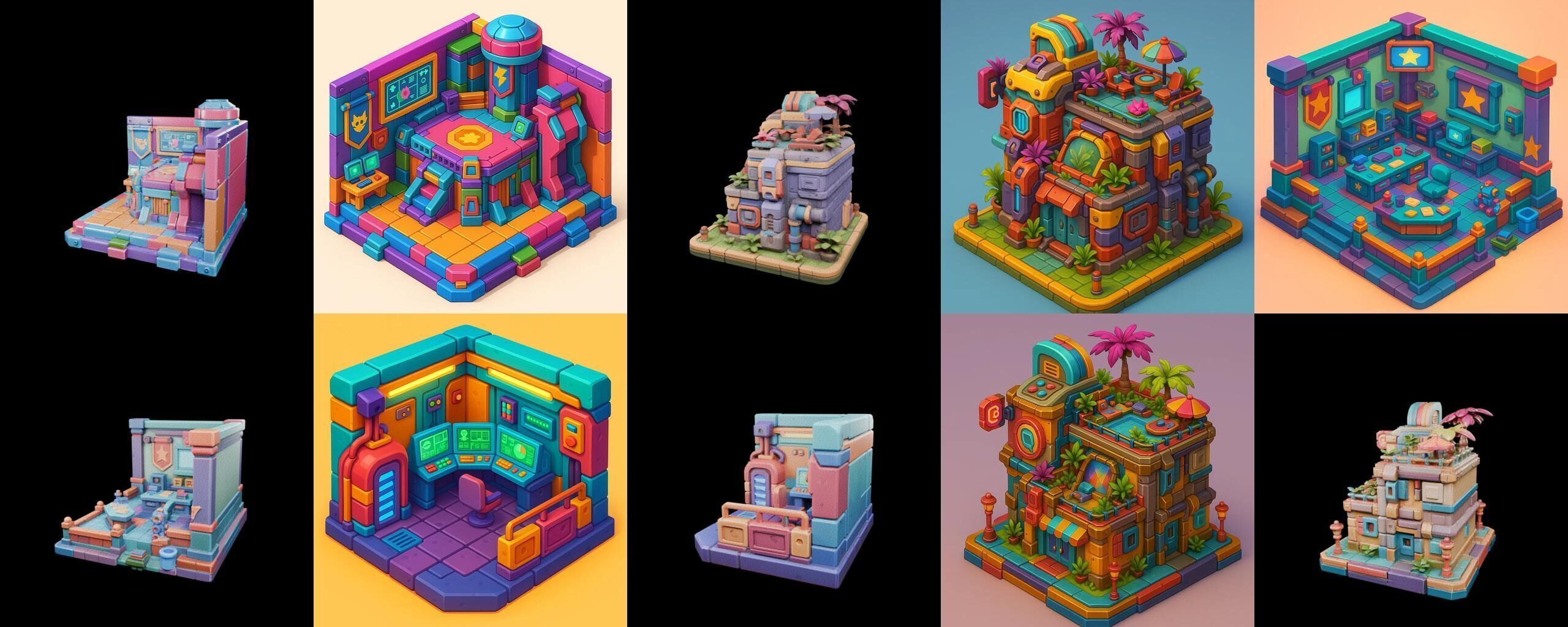 Building Color bundle 30 pack 100 glb Low-poly 3D model_18