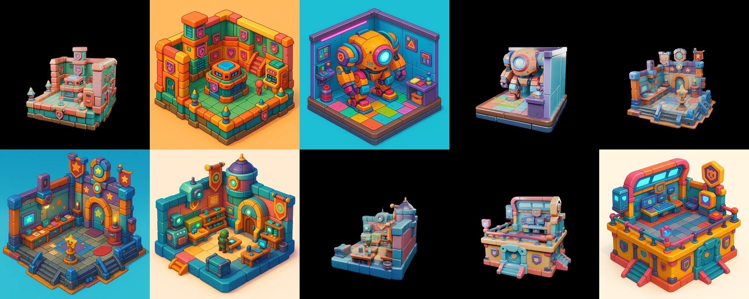 Building Color bundle 30 pack 100 glb Low-poly 3D model_5