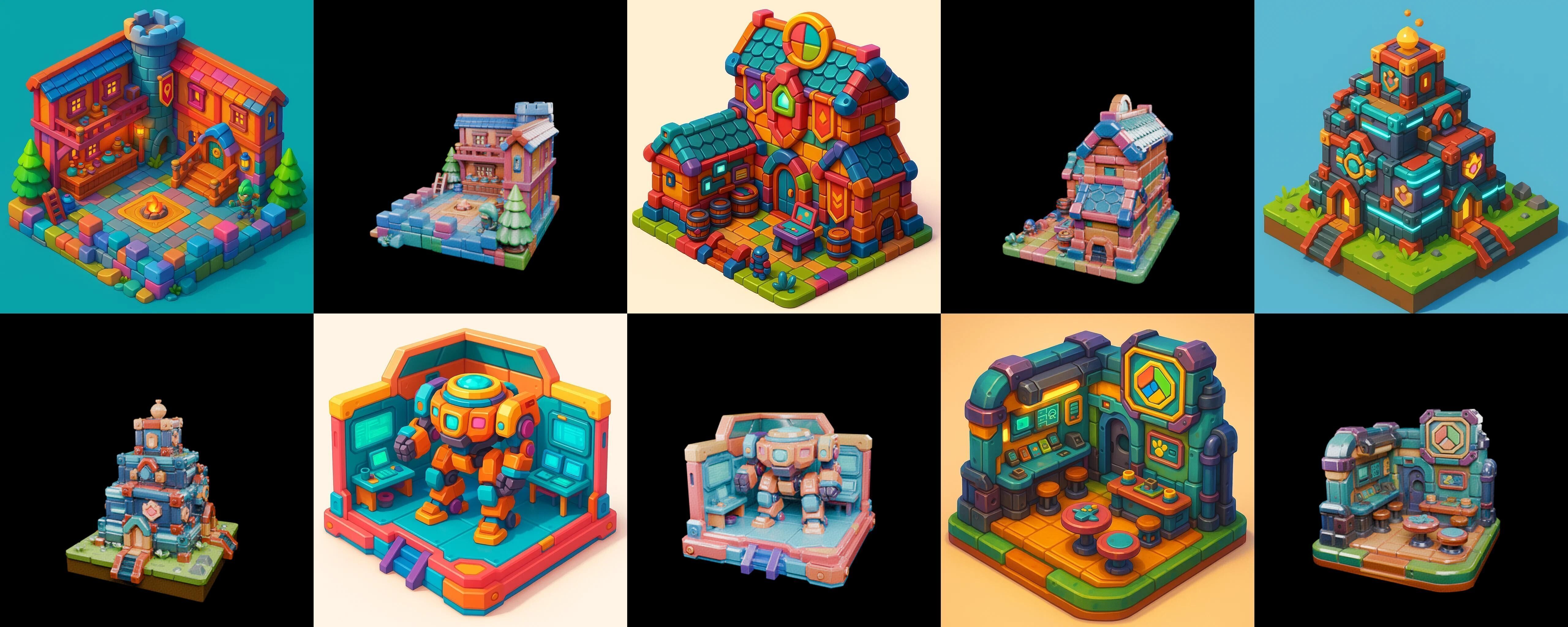 Building Color bundle 30 pack 100 glb Low-poly 3D model_4