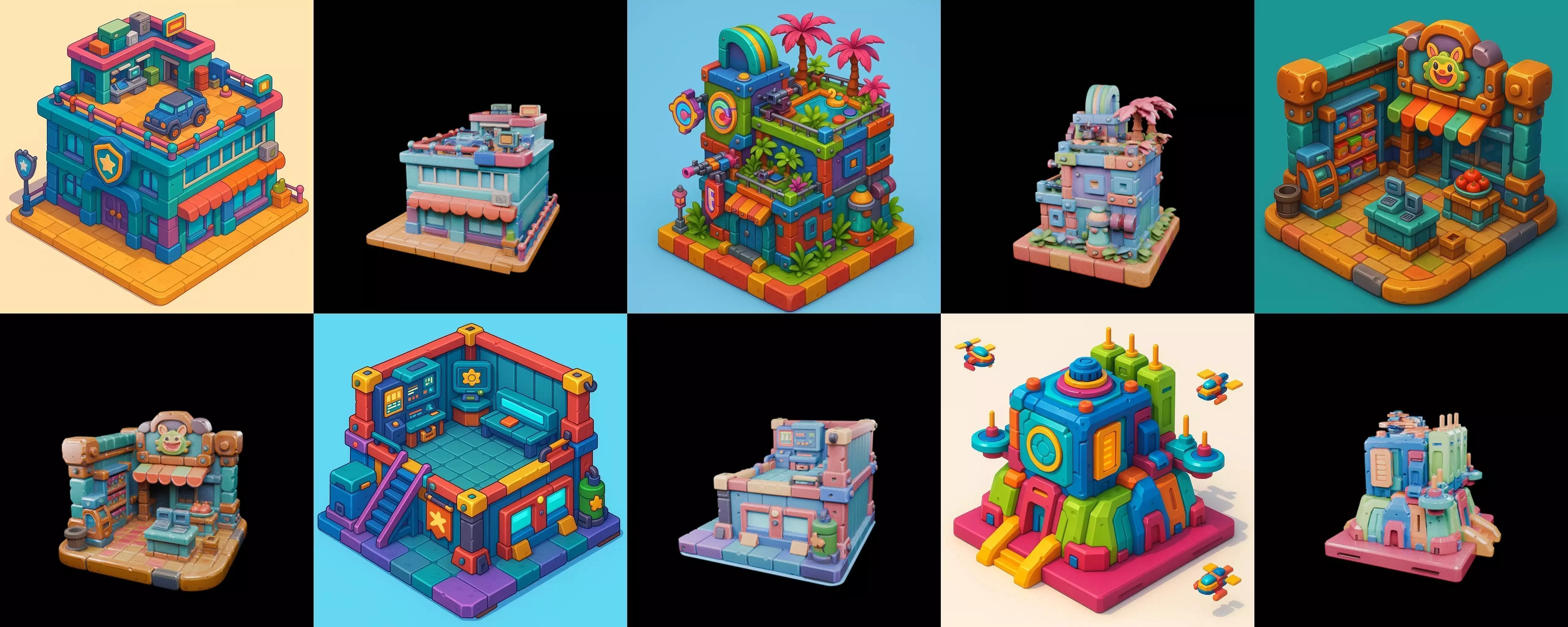 Building Color bundle 30 pack 100 glb Low-poly 3D model_0