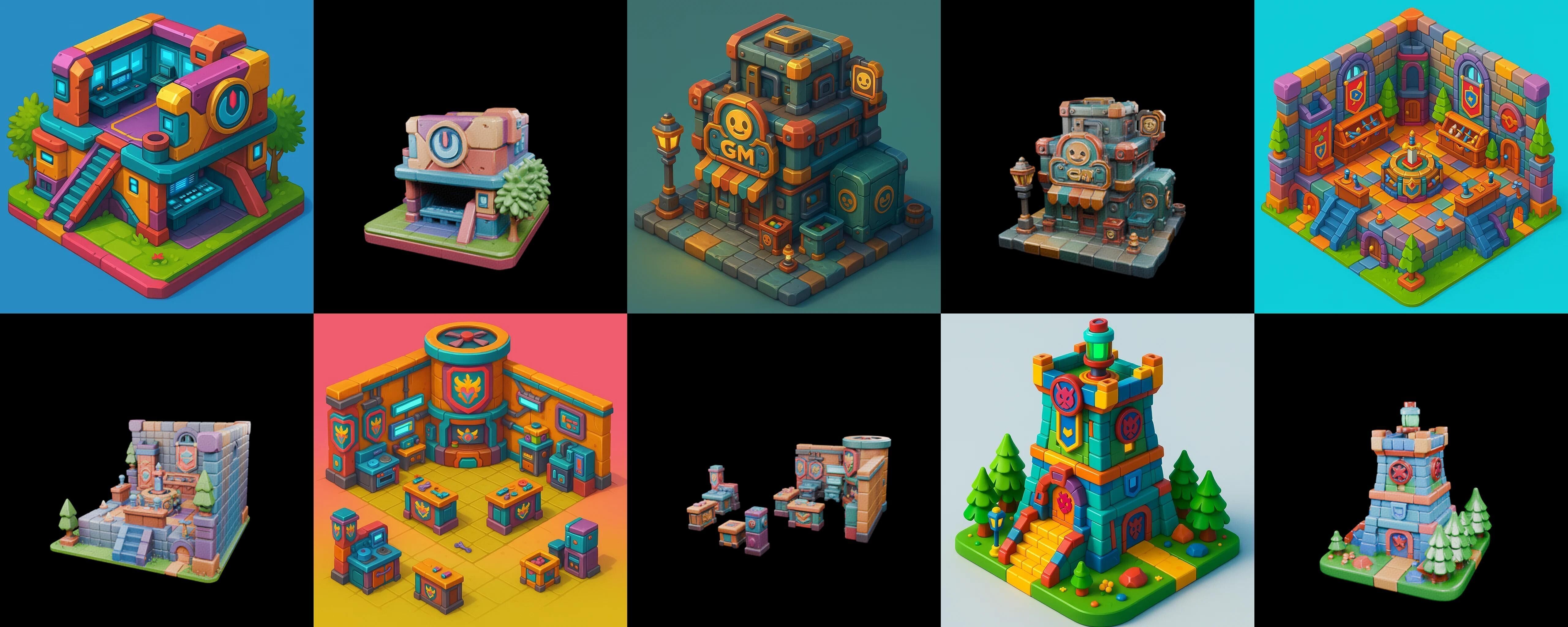 Building Color bundle 30 pack 100 glb Low-poly 3D model_3