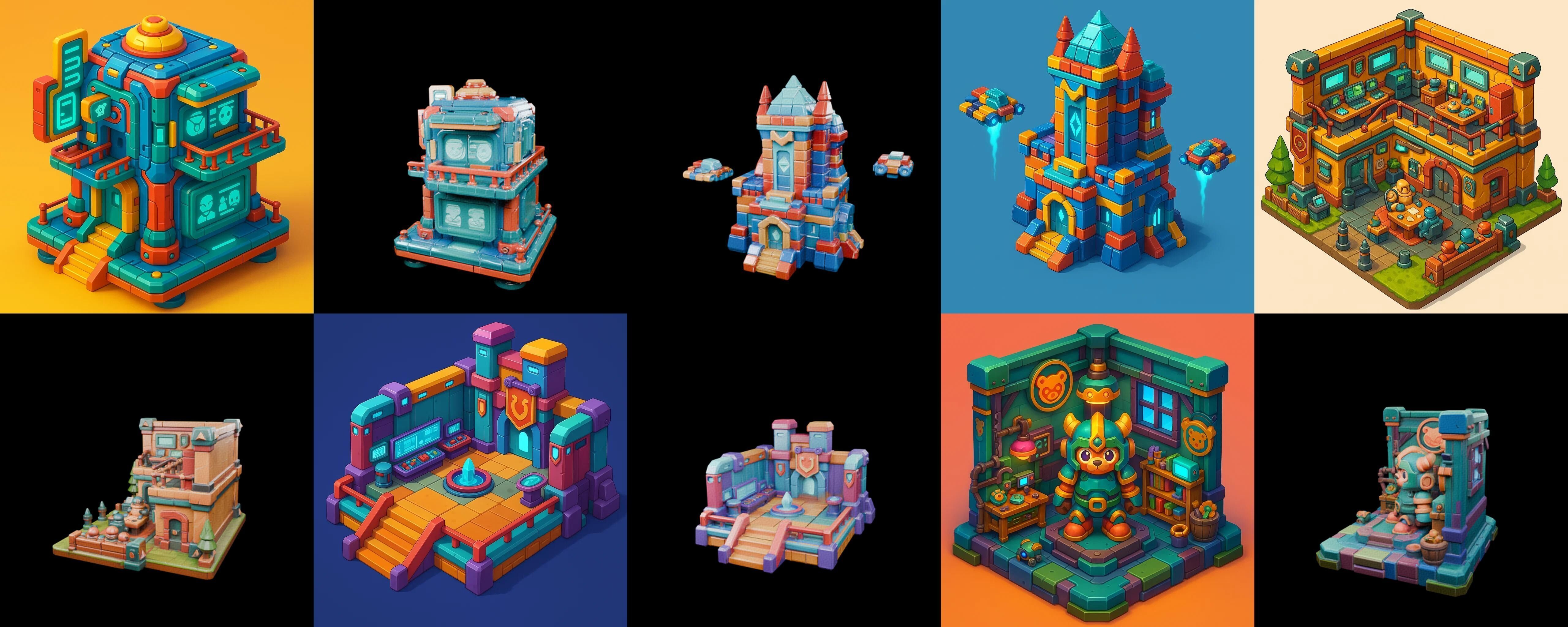 Building Color bundle 30 pack 100 glb Low-poly 3D model_12