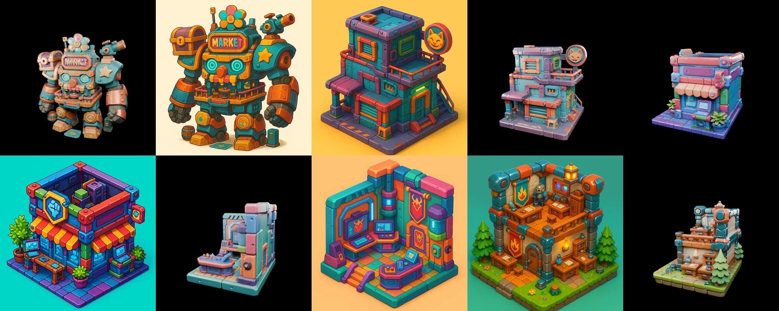 Building Color bundle 30 pack 100 glb Low-poly 3D model_16