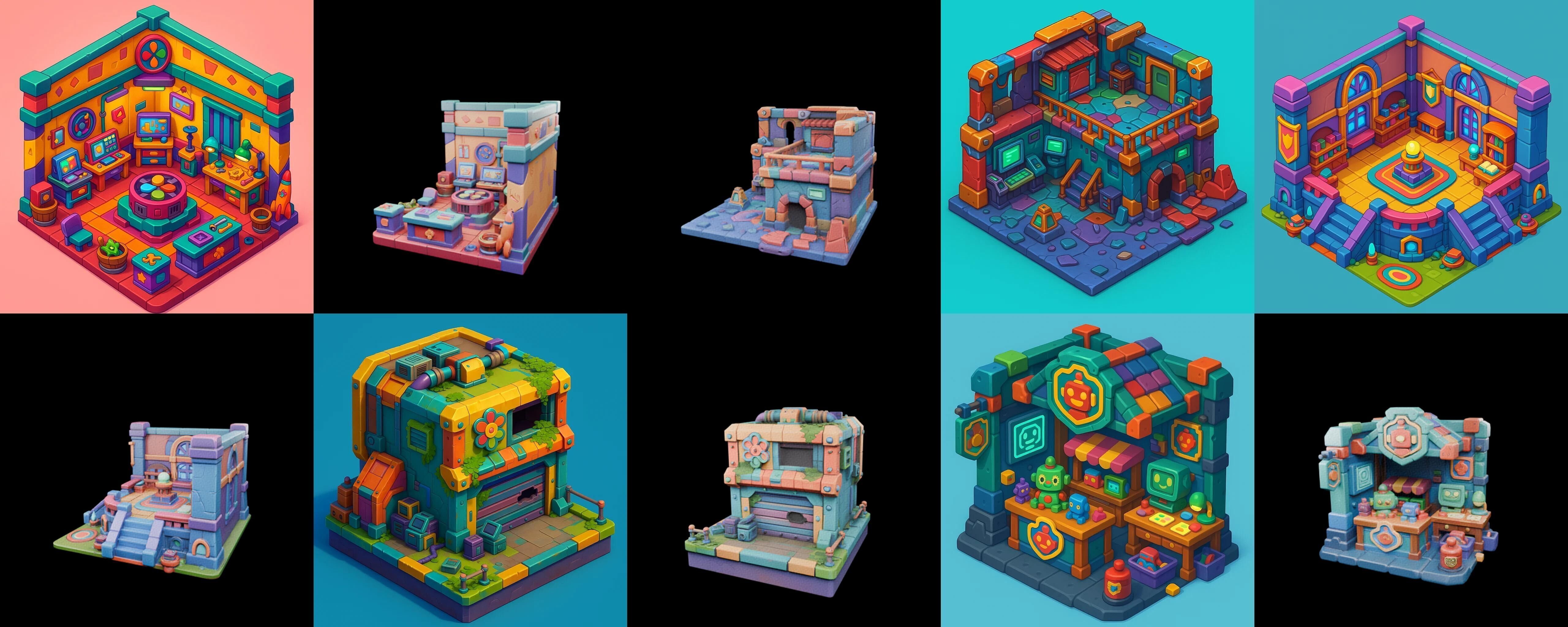 Building Color bundle 30 pack 100 glb Low-poly 3D model_2