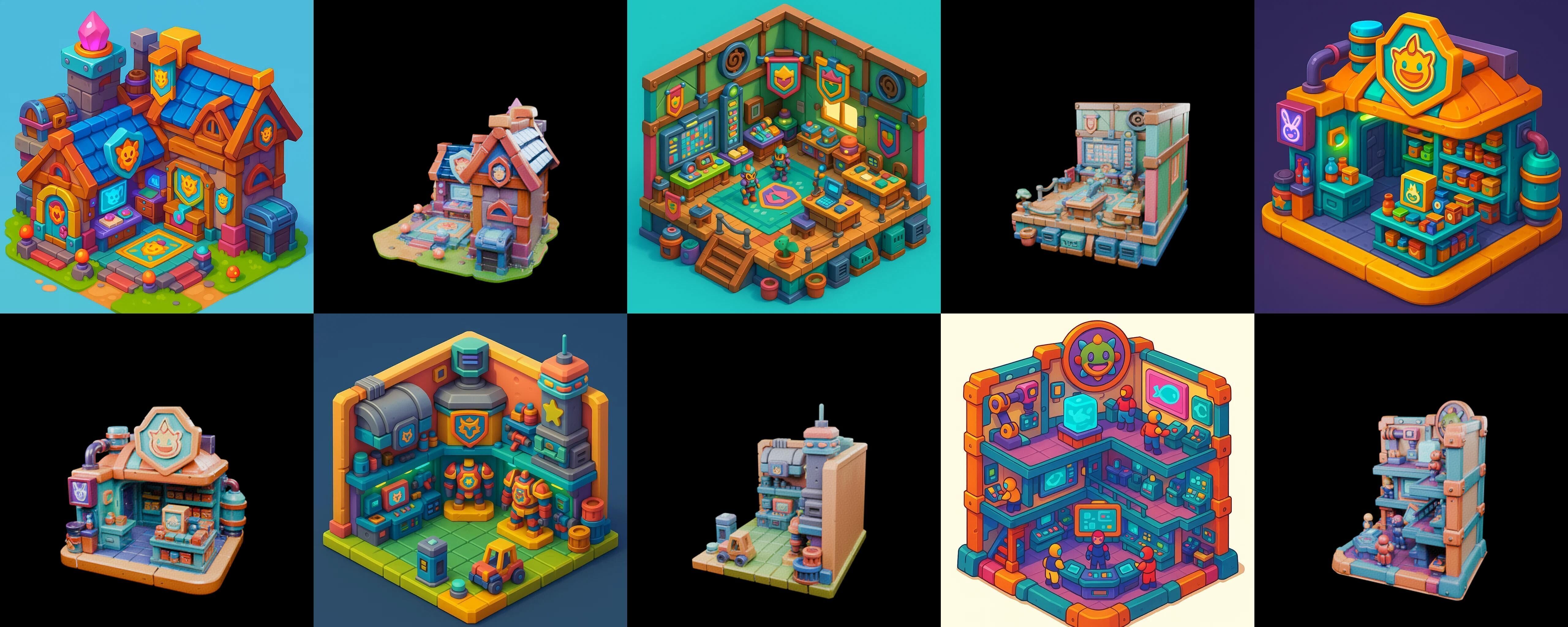 Building Color bundle 30 pack 100 glb Low-poly 3D model_13