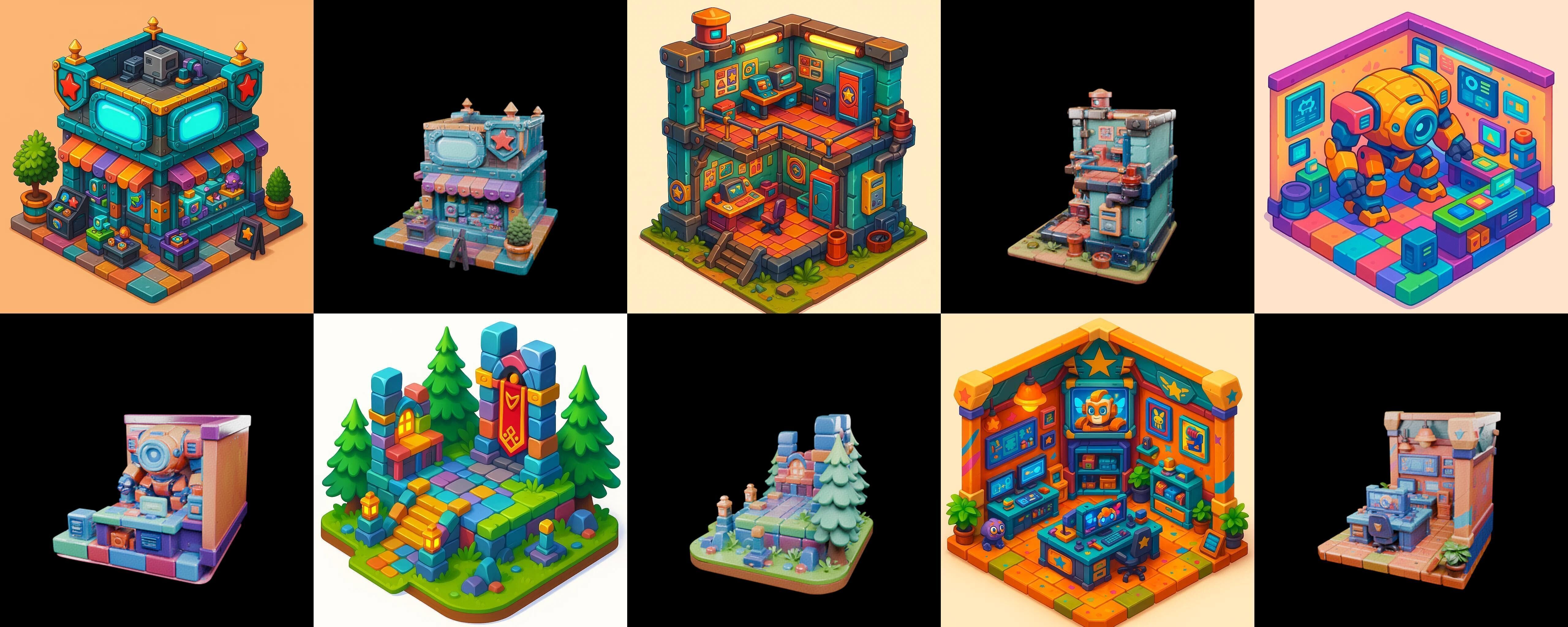 Building Color bundle 30 pack 100 glb Low-poly 3D model_17