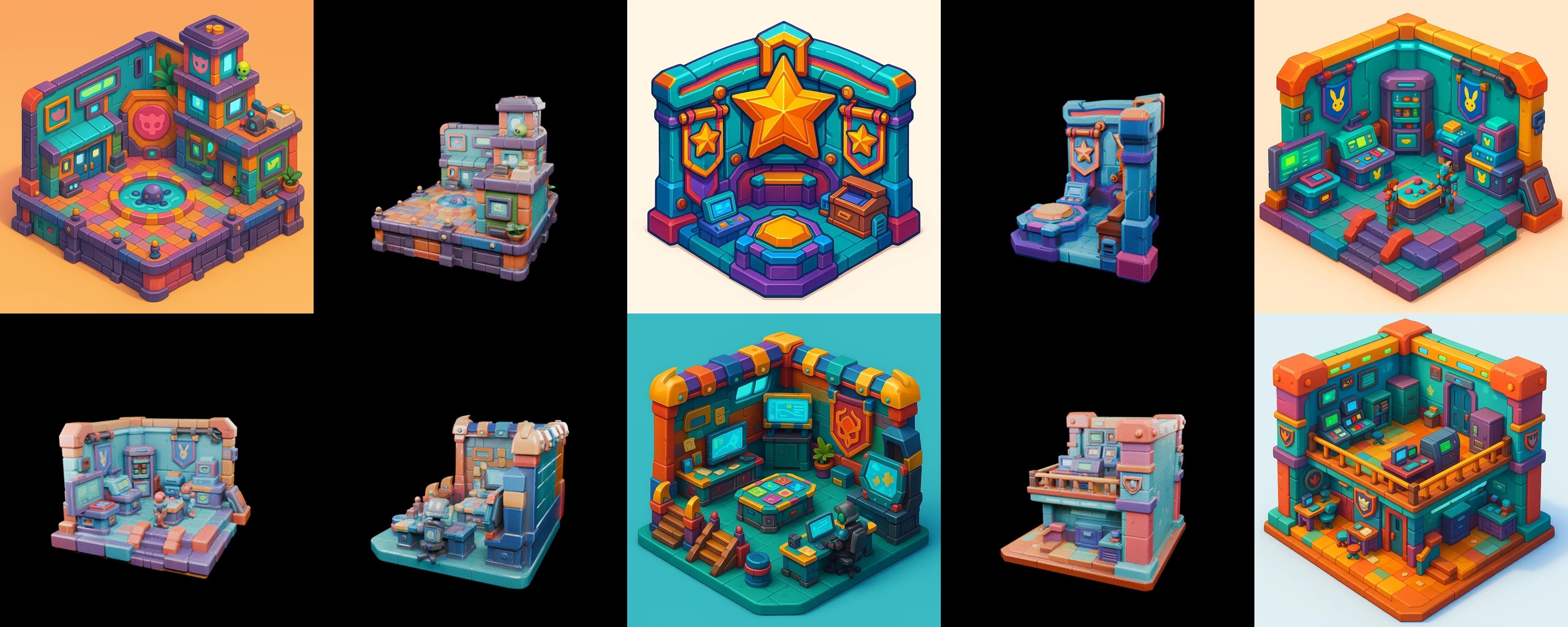 Building Color bundle 30 pack 100 glb Low-poly 3D model_7