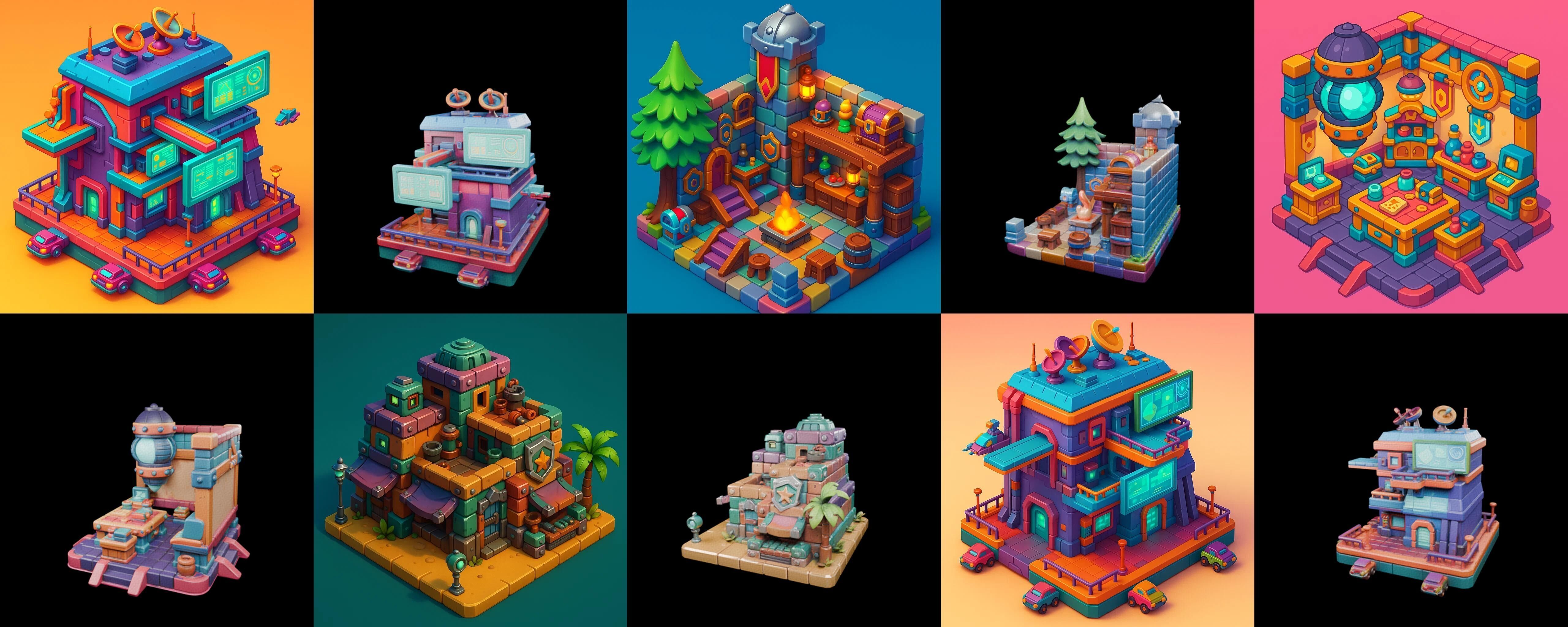 Building Color bundle 28 pack 100 glb Low-poly 3D model_8