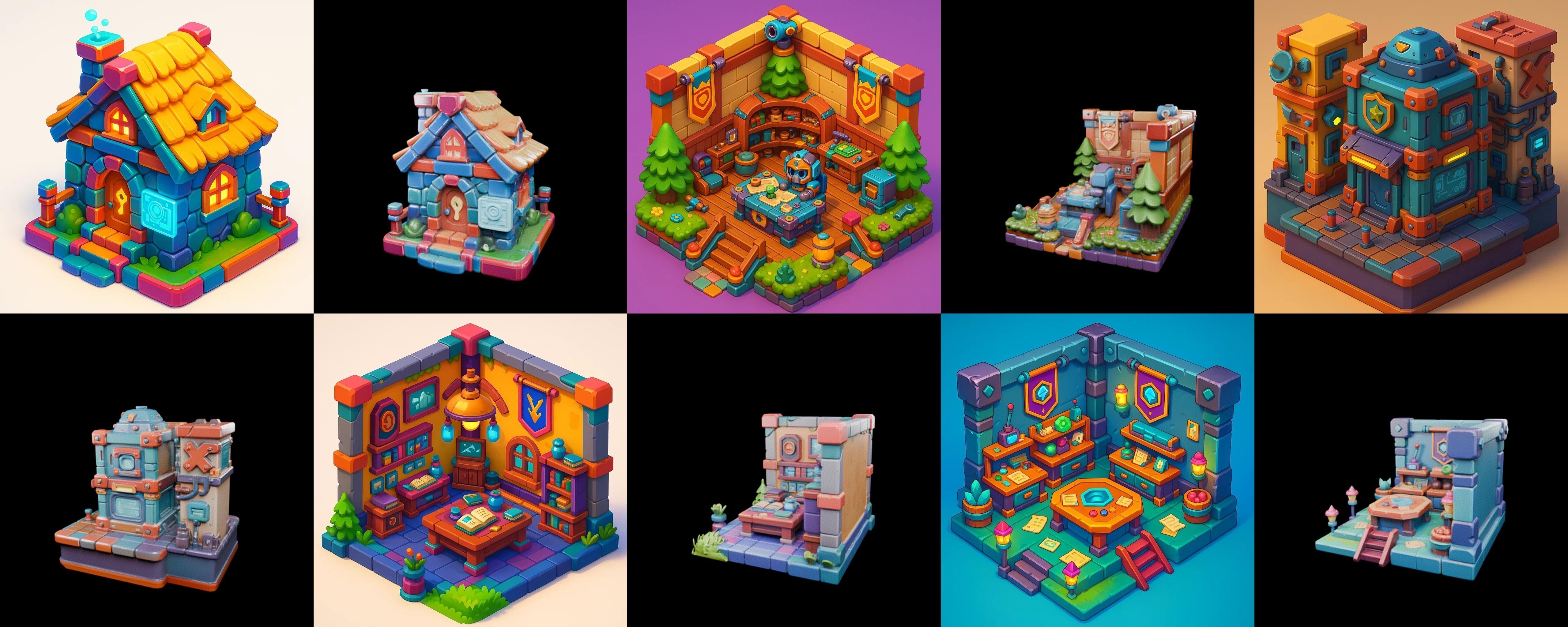 Building Color bundle 28 pack 100 glb Low-poly 3D model_12