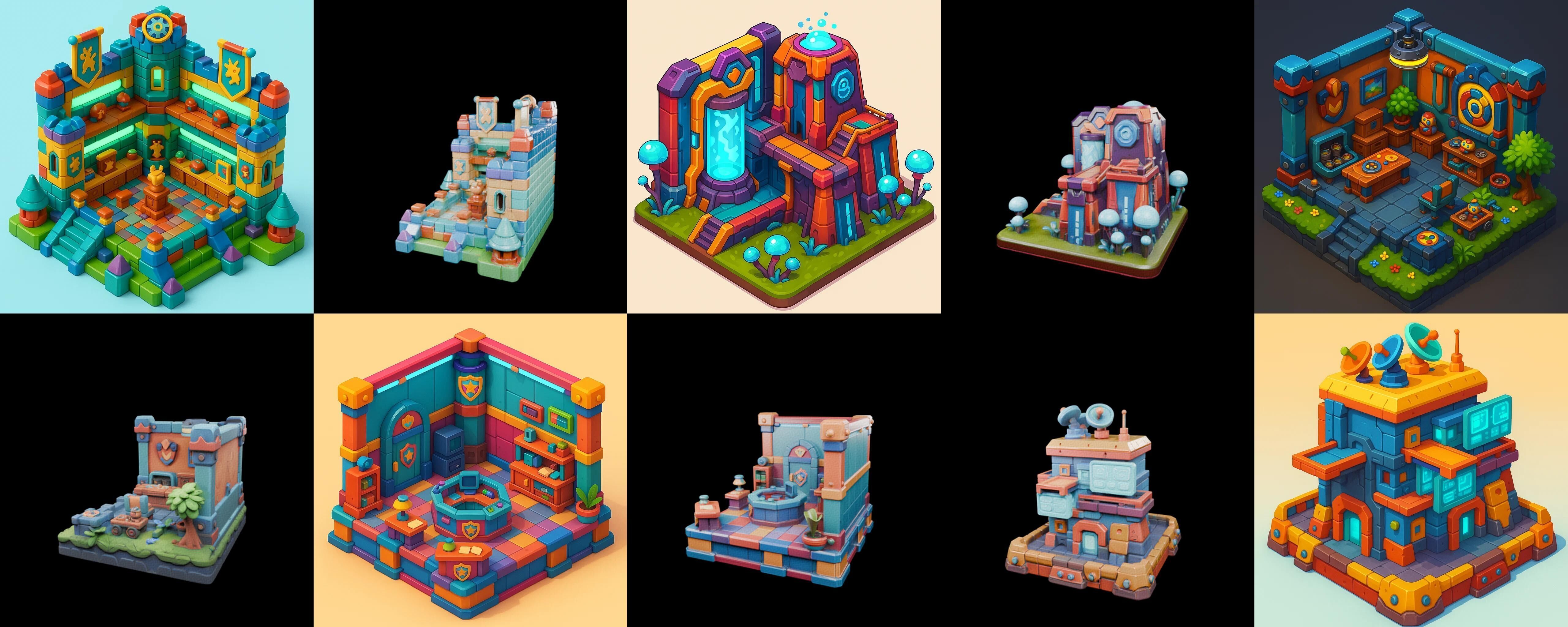 Building Color bundle 28 pack 100 glb Low-poly 3D model_15