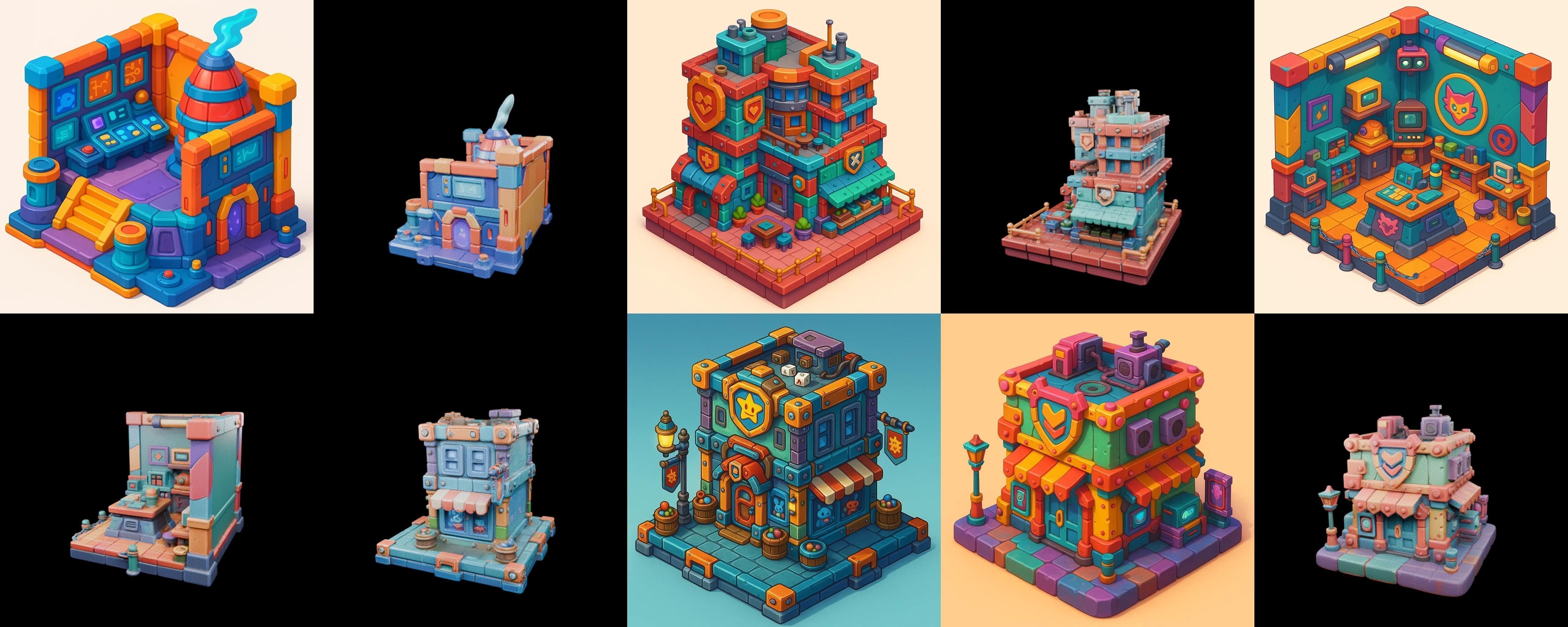 Building Color bundle 28 pack 100 glb Low-poly 3D model_19