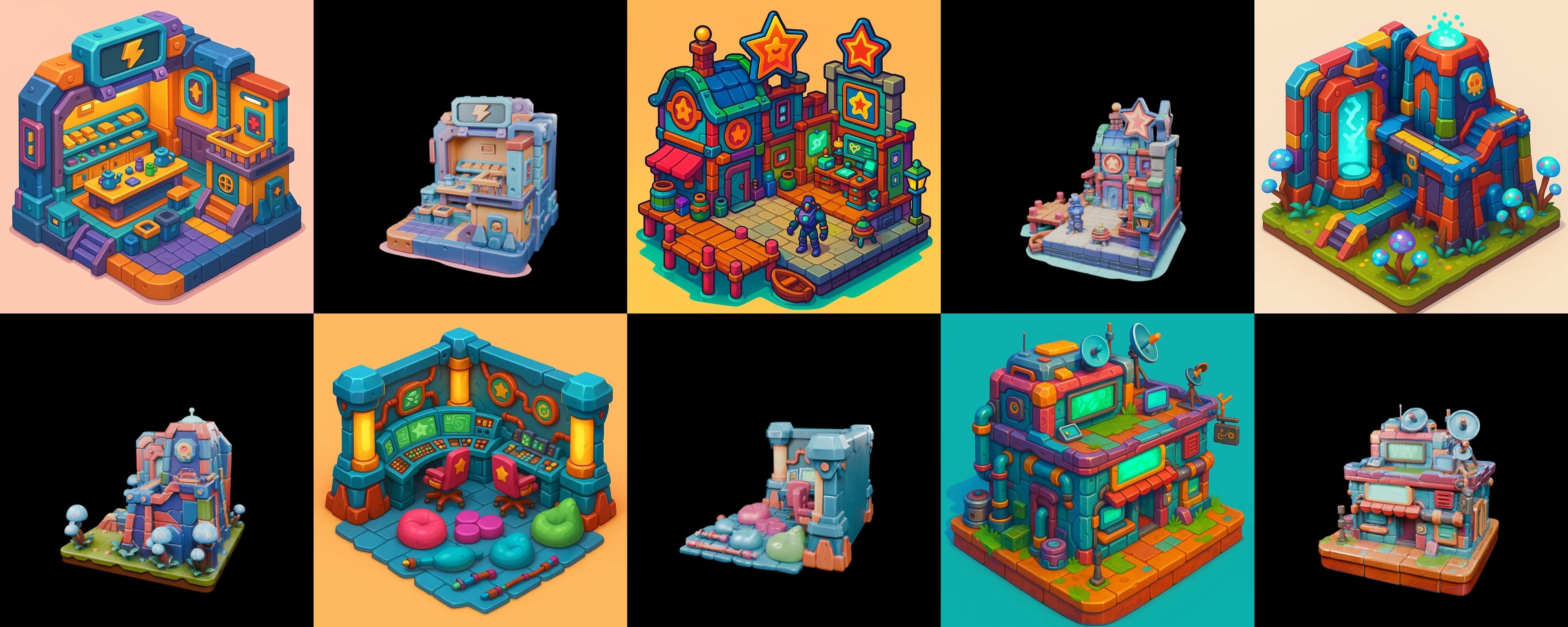 Building Color bundle 28 pack 100 glb Low-poly 3D model_10