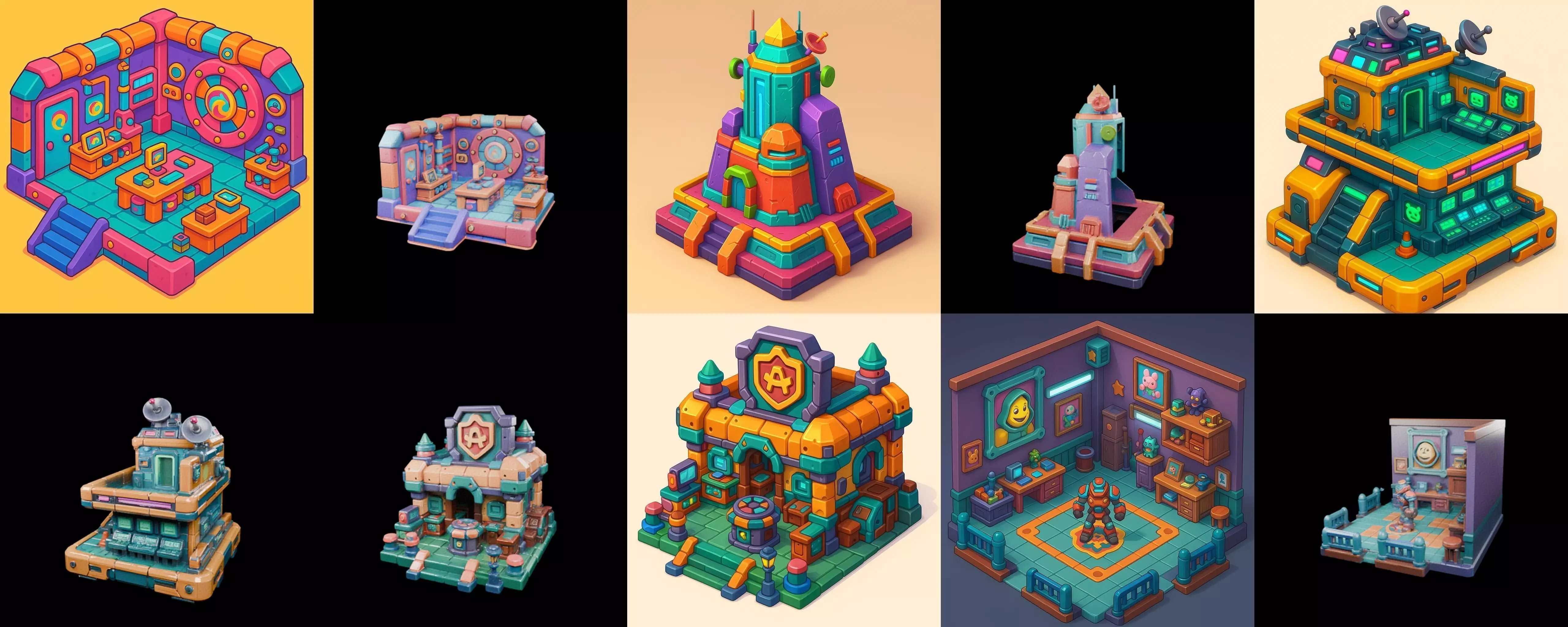 Building Color bundle 28 pack 100 glb Low-poly 3D model_0