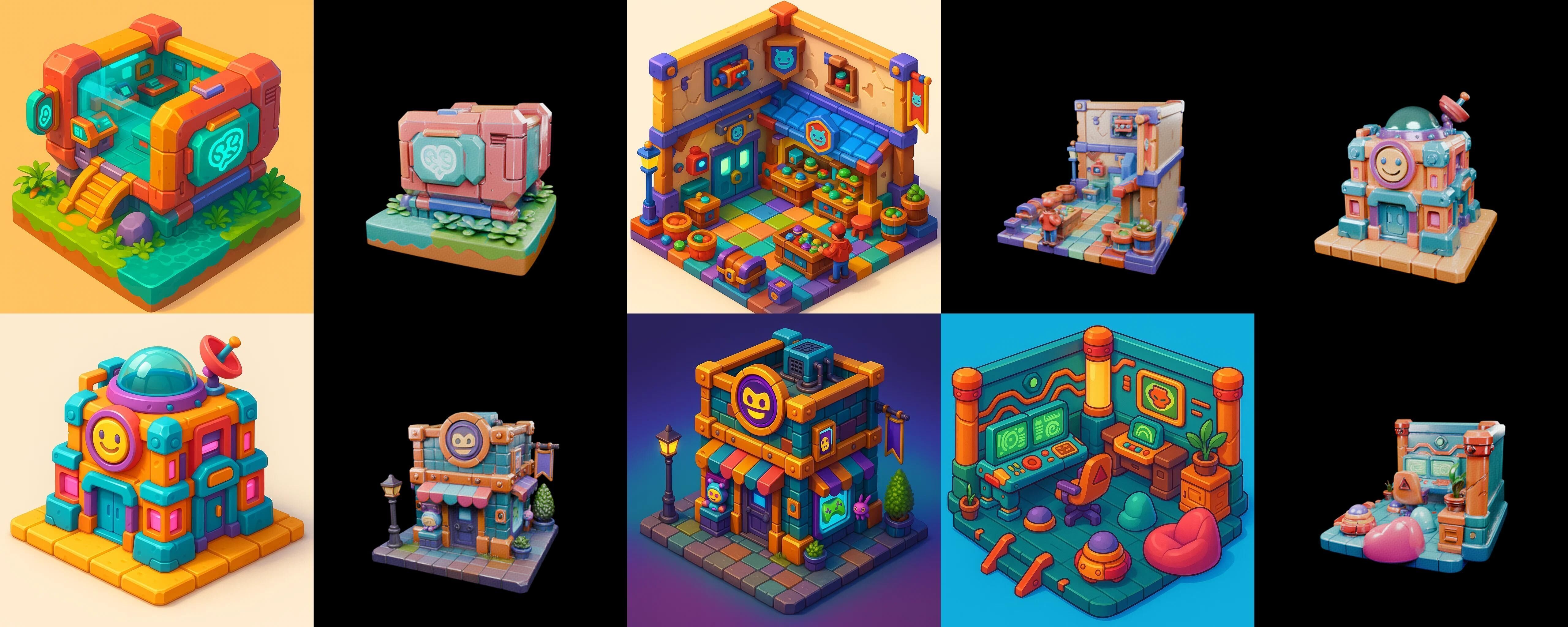 Building Color bundle 28 pack 100 glb Low-poly 3D model_7