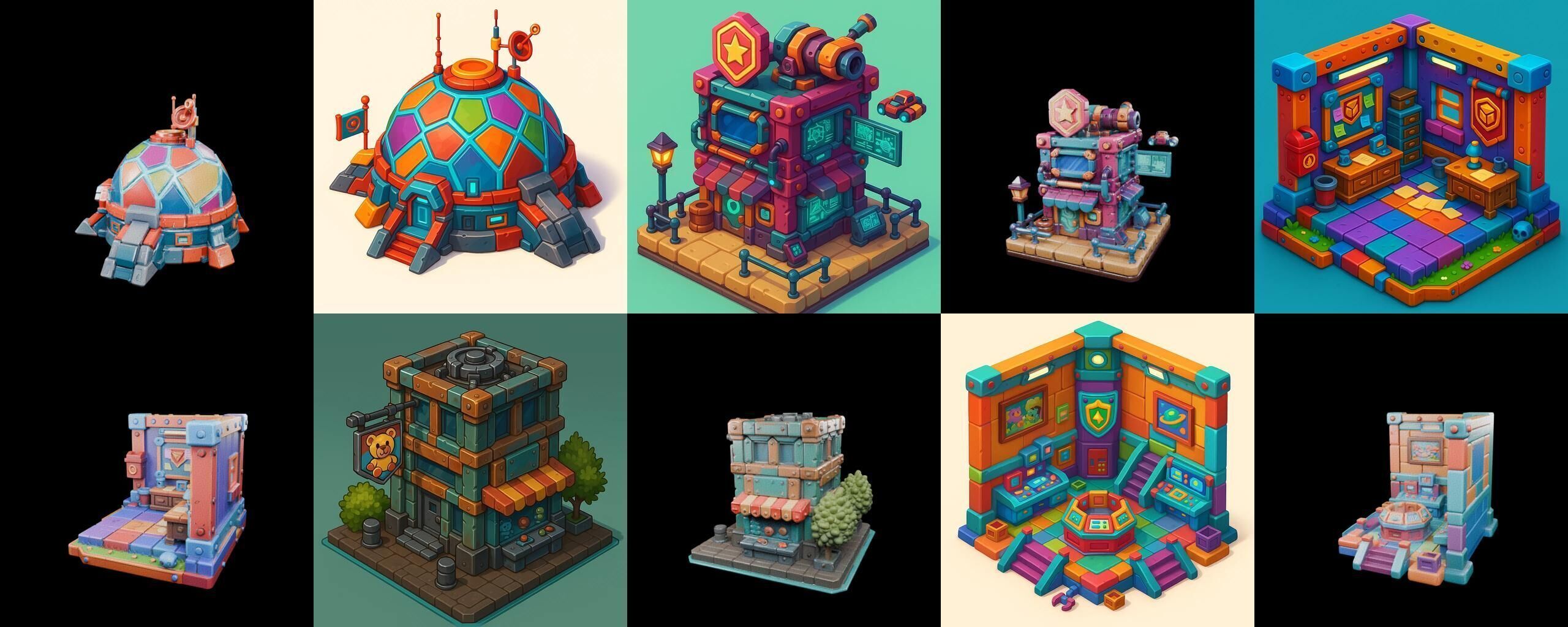 Building Color bundle 28 pack 100 glb Low-poly 3D model_17