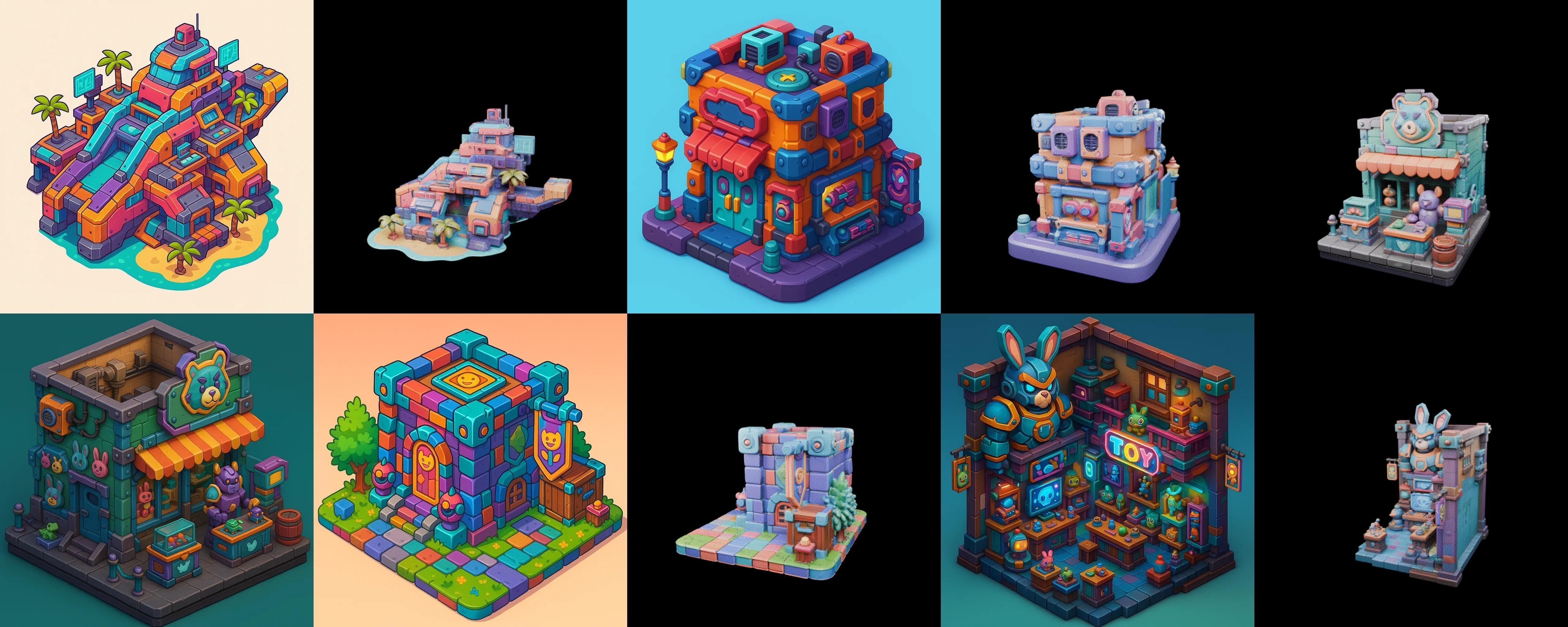 Building Color bundle 28 pack 100 glb Low-poly 3D model_13