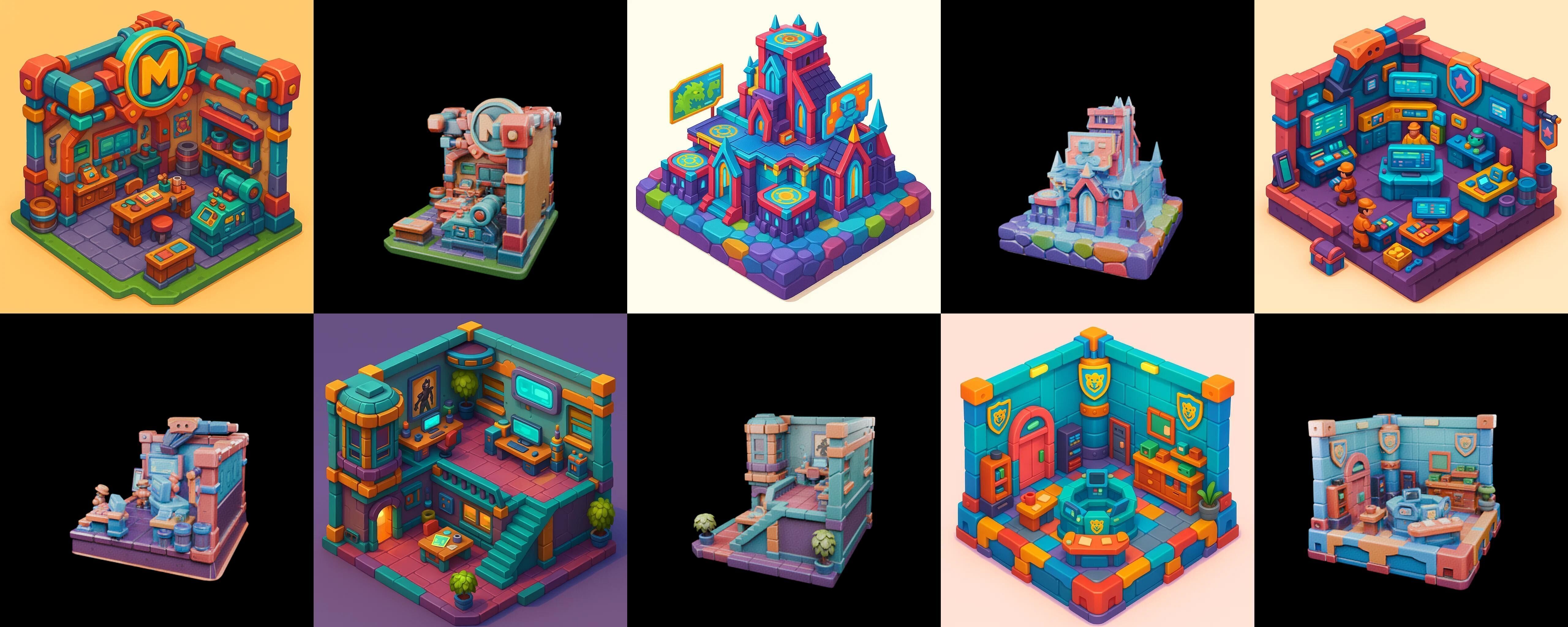 Building Color bundle 28 pack 100 glb Low-poly 3D model_9