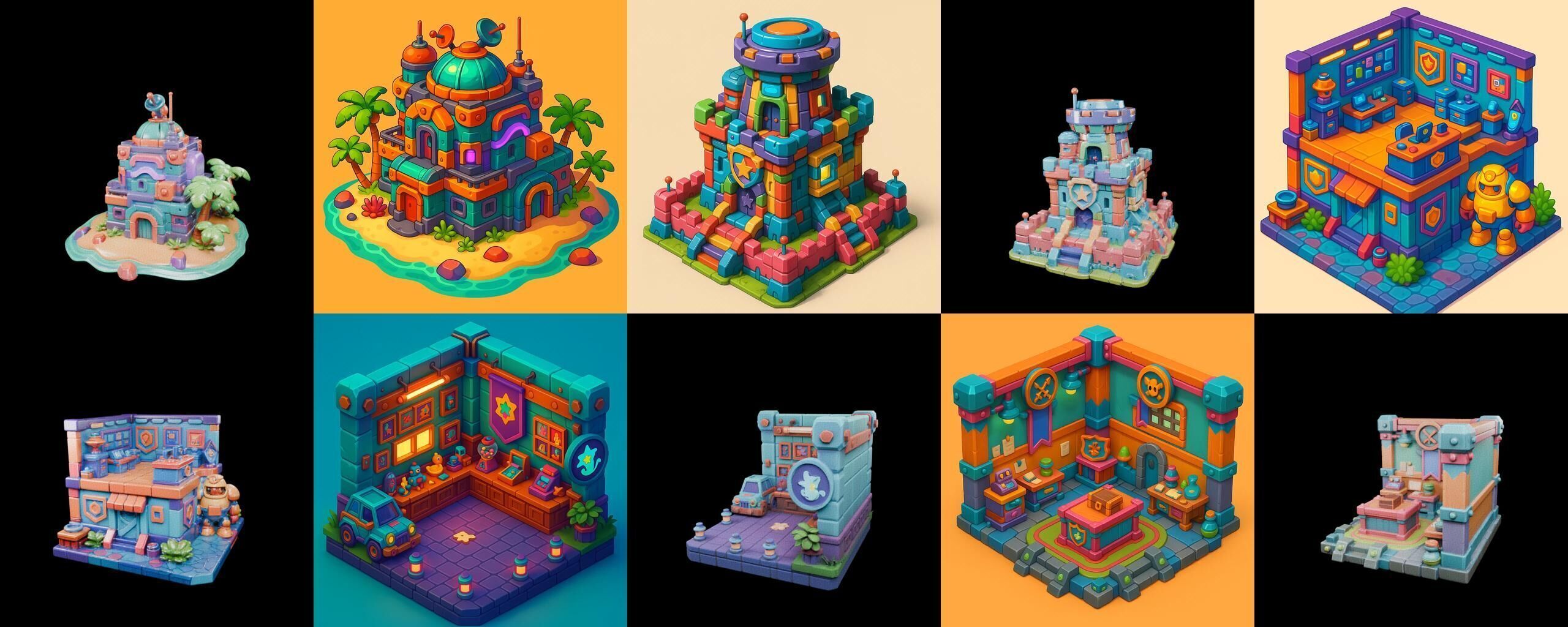 Building Color bundle 28 pack 100 glb Low-poly 3D model_4