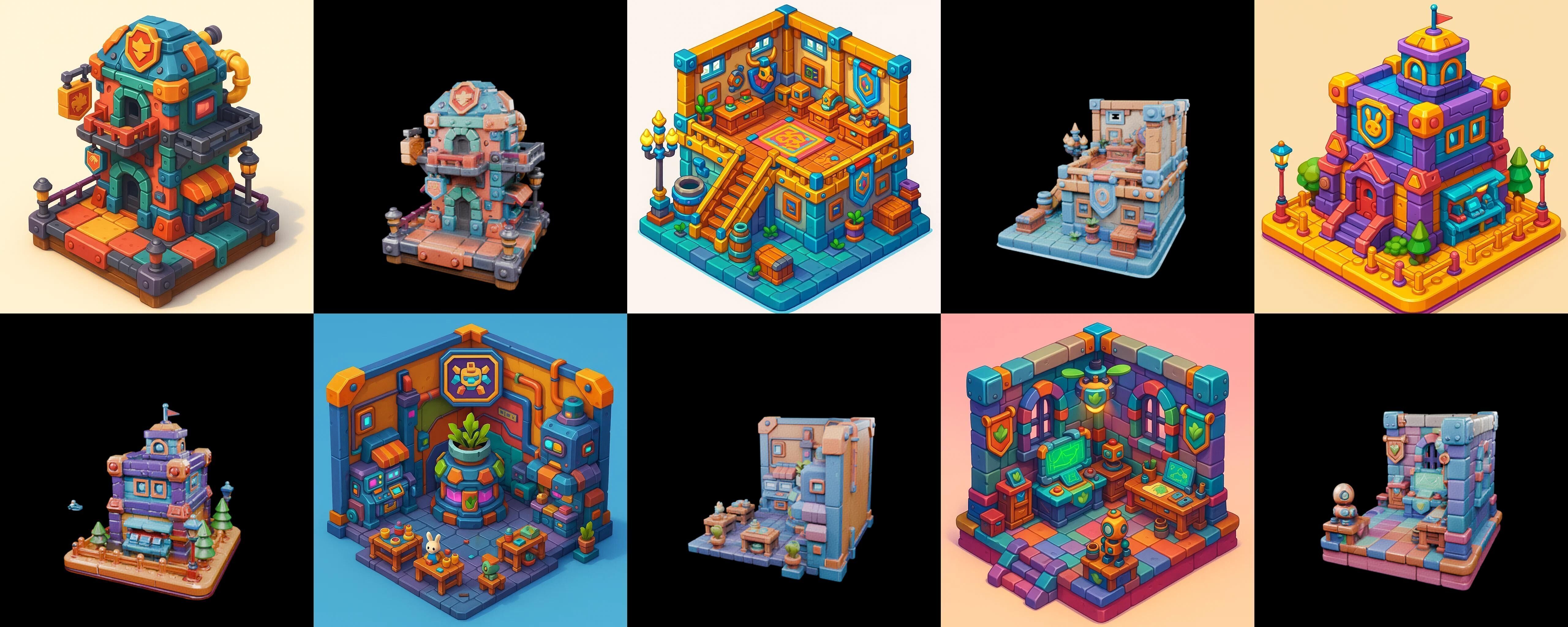 Building Color bundle 28 pack 100 glb Low-poly 3D model_6