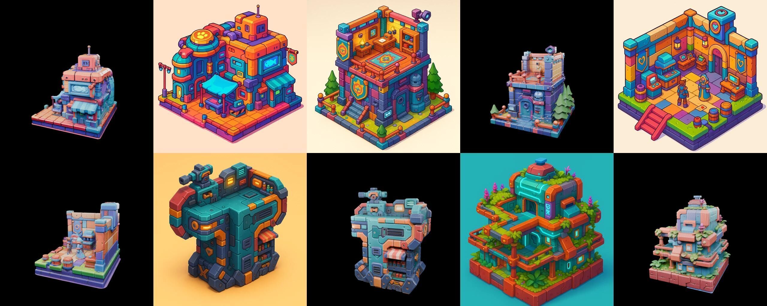 Building Color bundle 28 pack 100 glb Low-poly 3D model_1