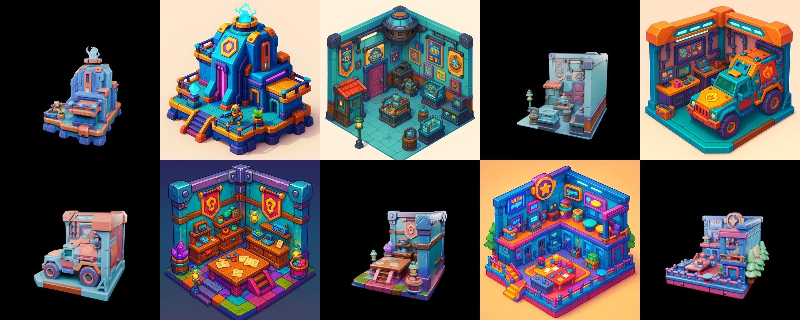 Building Color bundle 28 pack 100 glb Low-poly 3D model_3