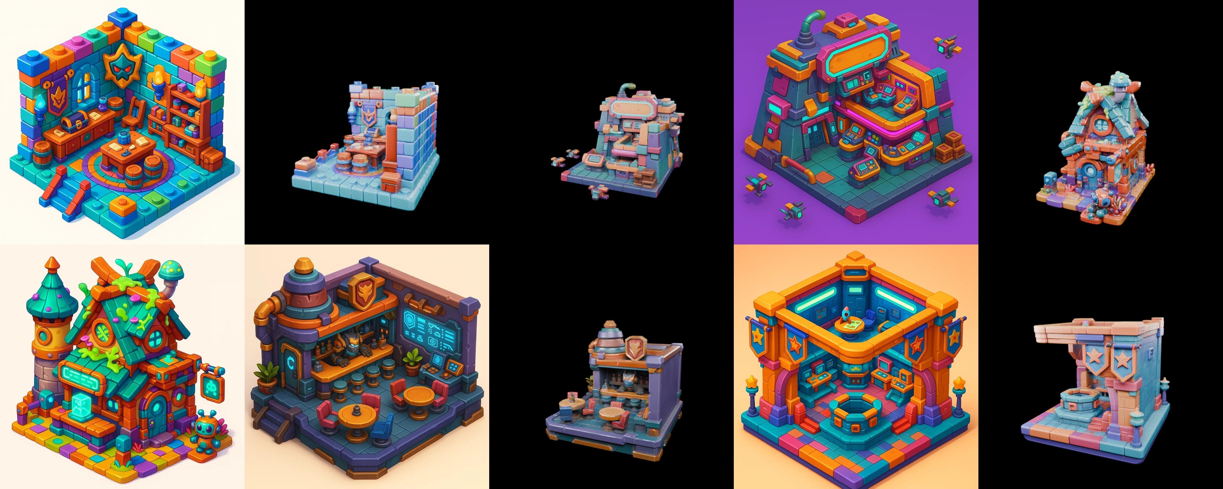 Building Color bundle 28 pack 100 glb Low-poly 3D model_2