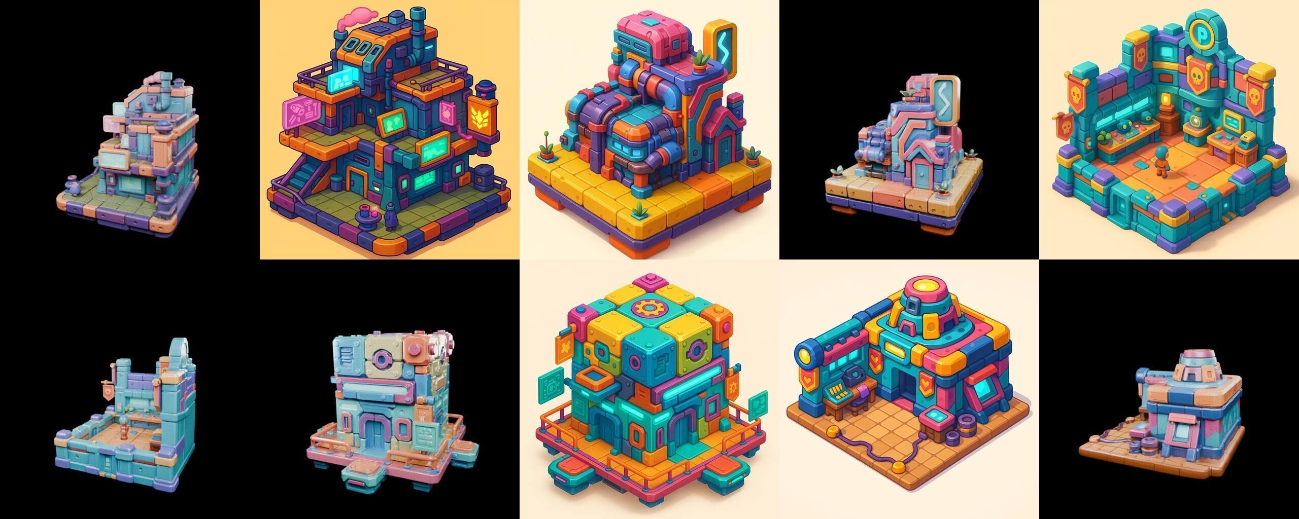 Building Color bundle 28 pack 100 glb Low-poly 3D model_11