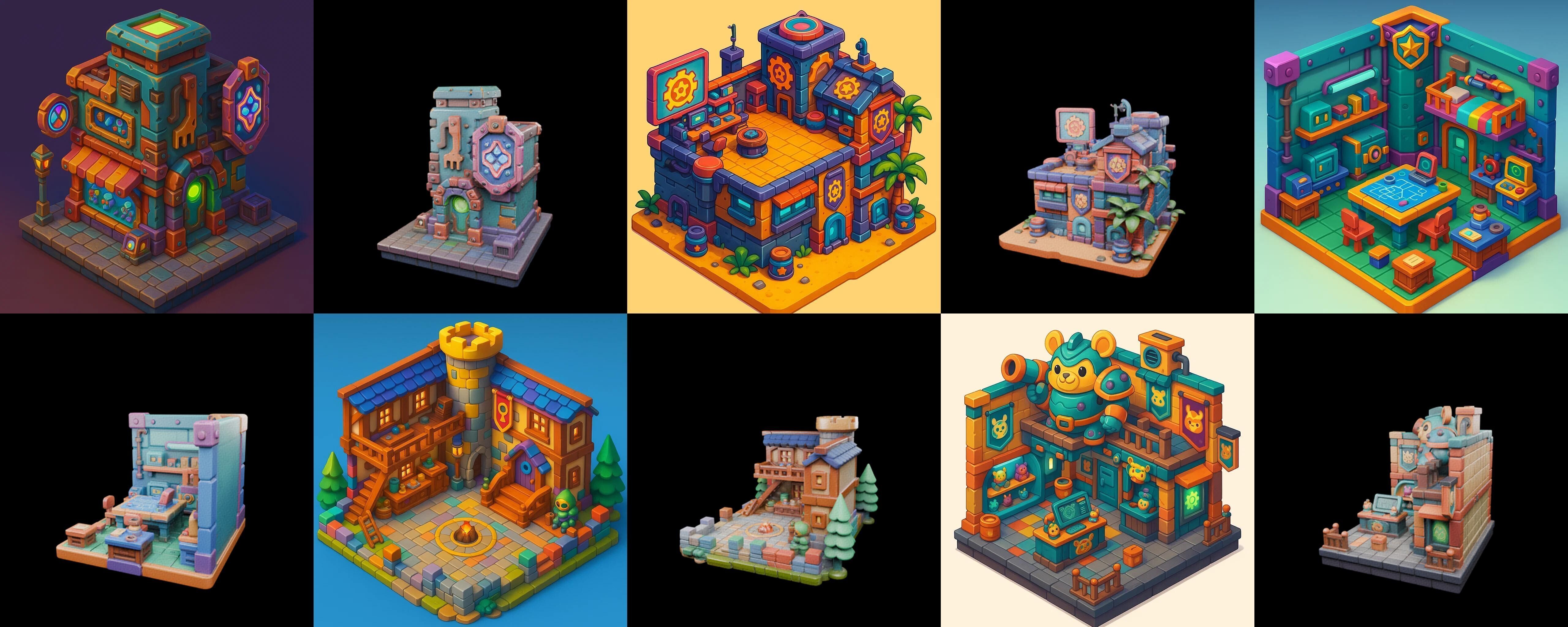 Building Color bundle 28 pack 100 glb Low-poly 3D model_14