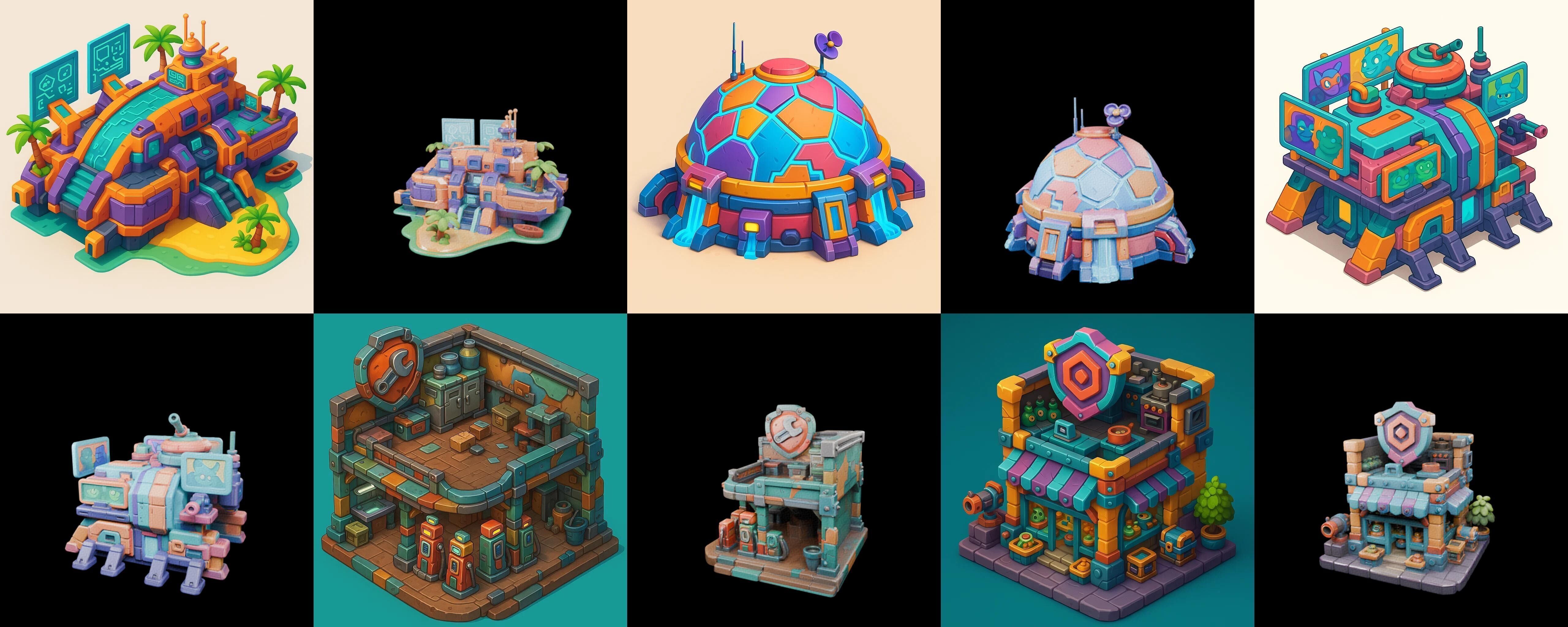 Building Color bundle 28 pack 100 glb Low-poly 3D model_16