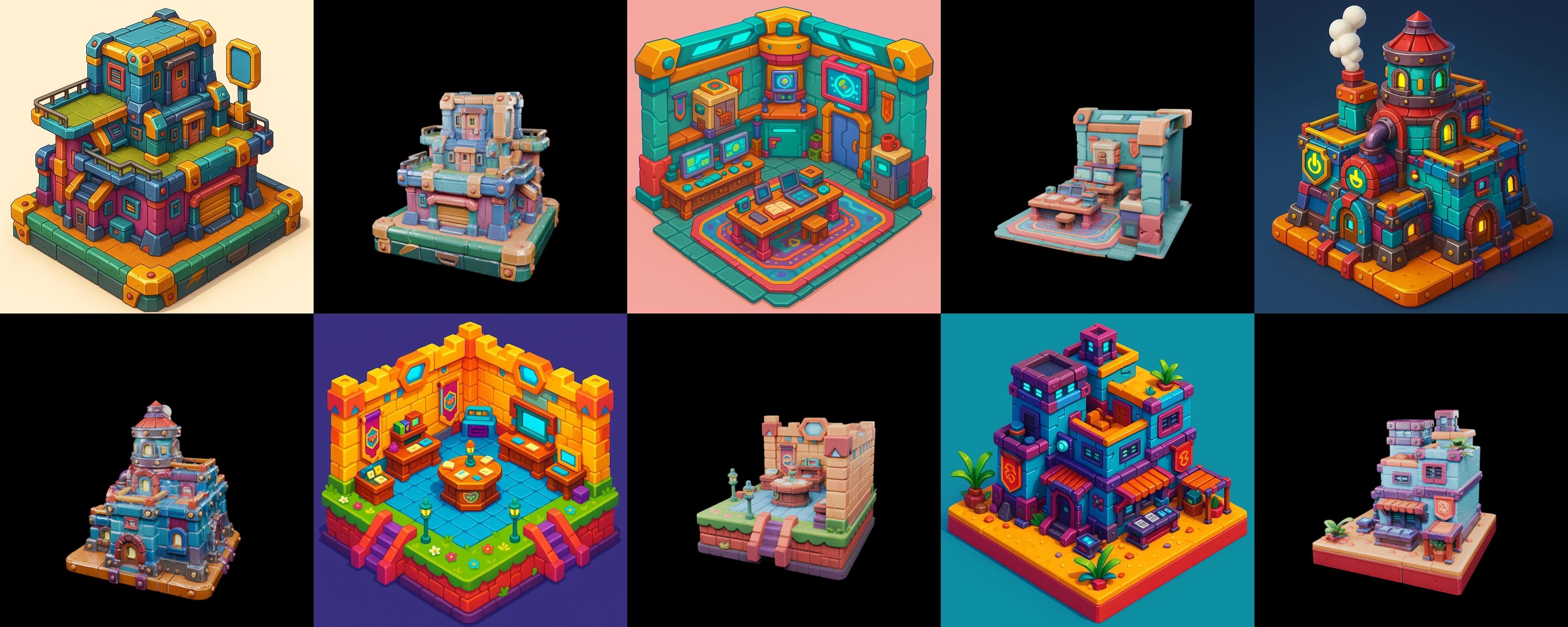 Building Color bundle 21 pack 100 glb Low-poly 3D model_5