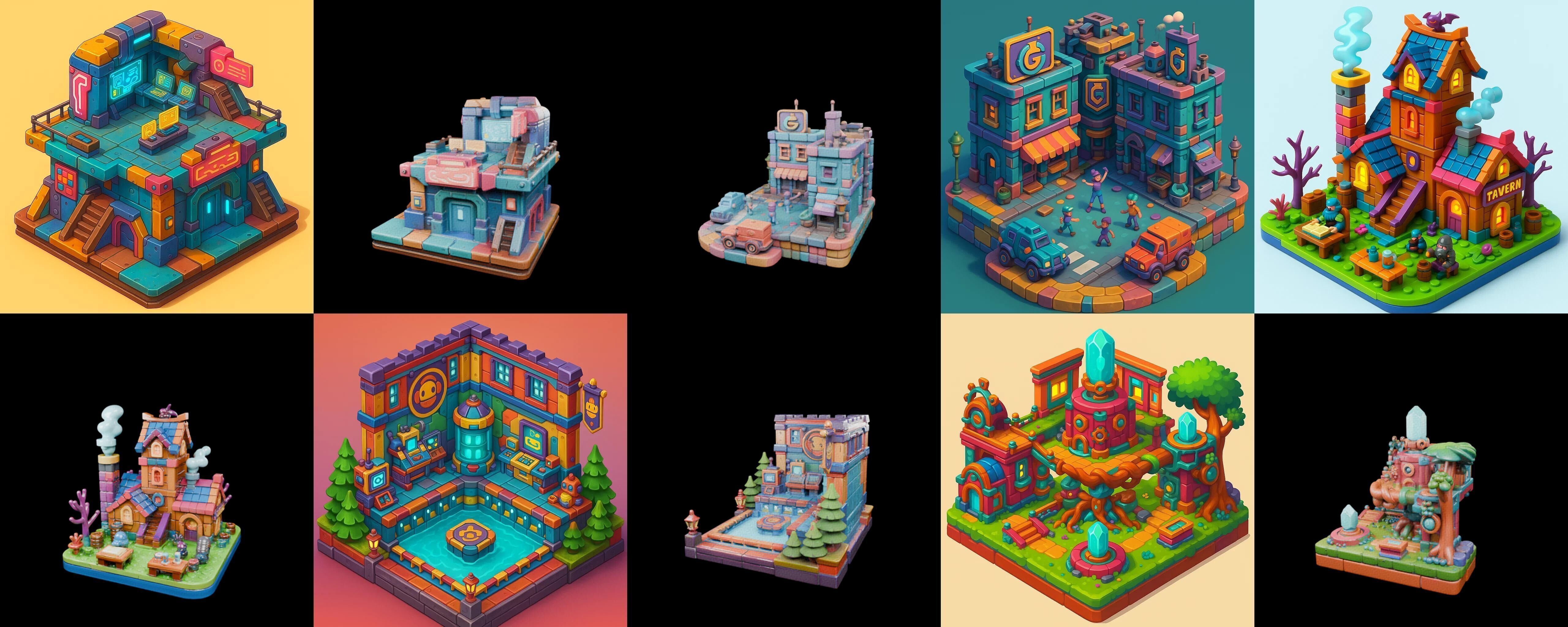 Building Color bundle 21 pack 100 glb Low-poly 3D model_4